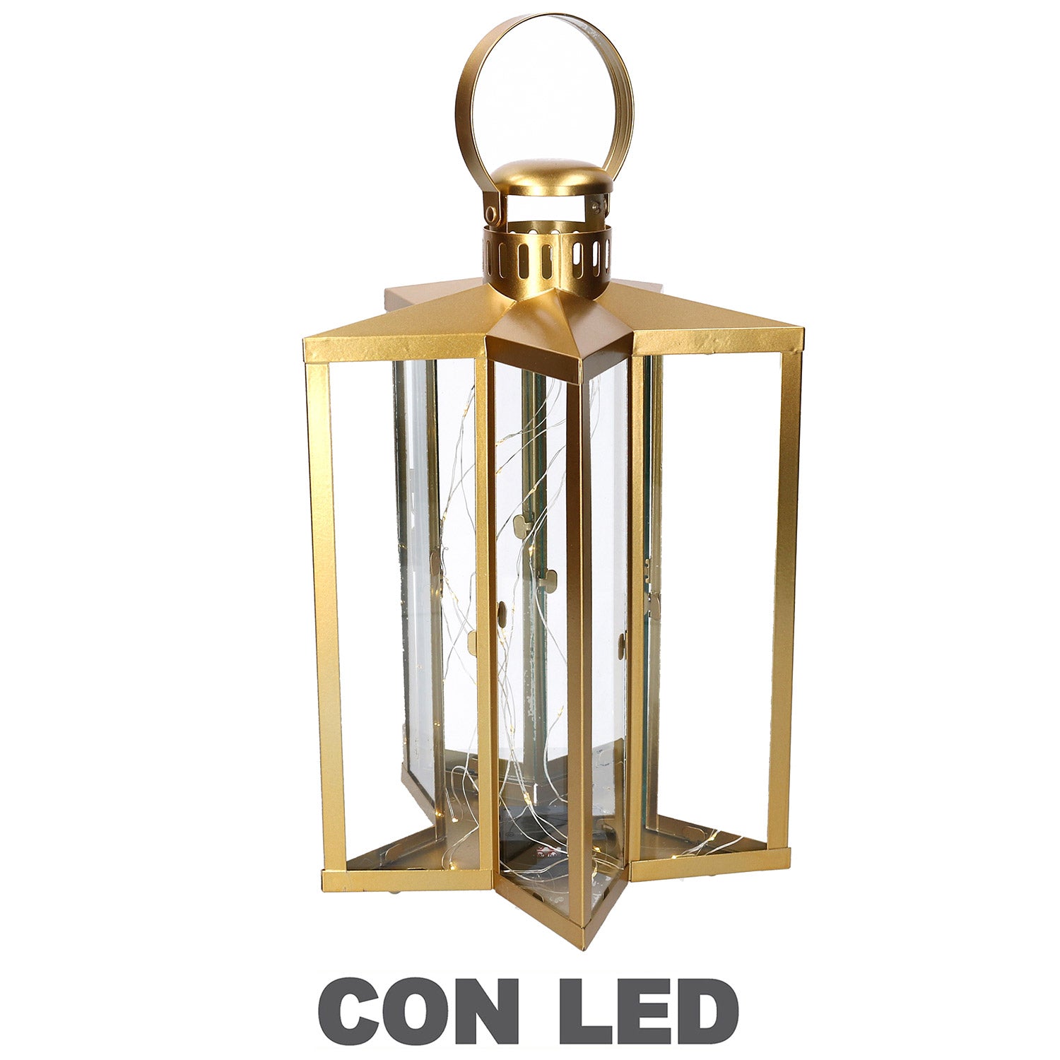 Image of Lanterna con Led in Metallo stella oro cm 27,5x27,5xh42/48
