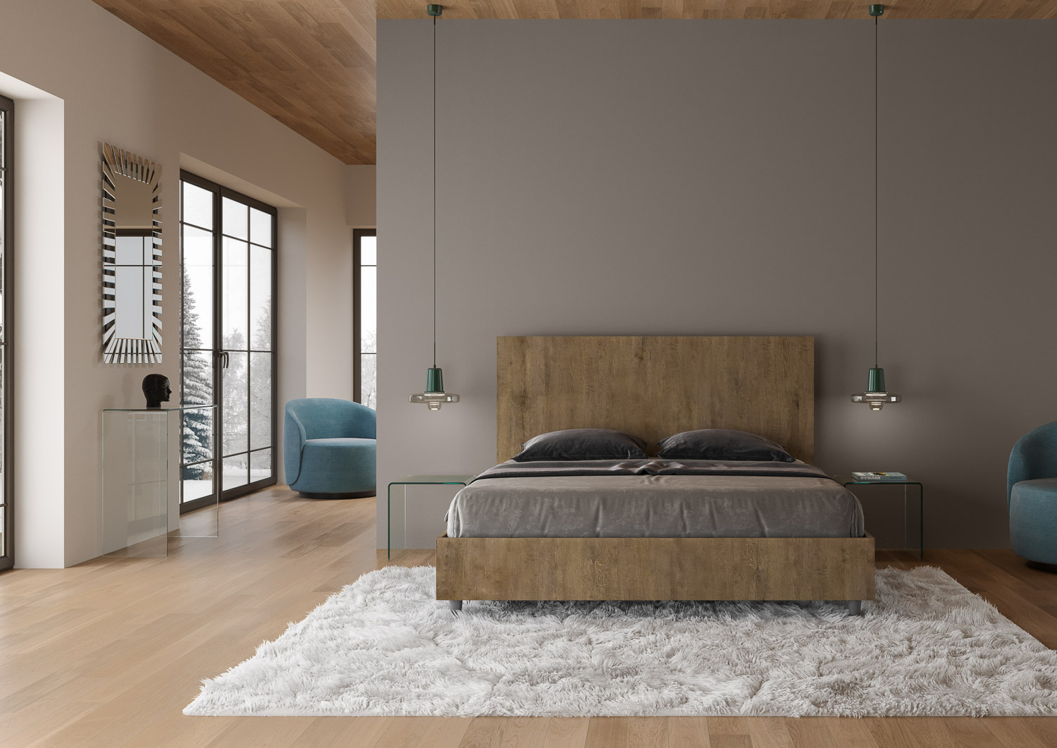 Letto Matrimoniale 160x200 cm Senza Rete Testata Dritta New Egos Noce...