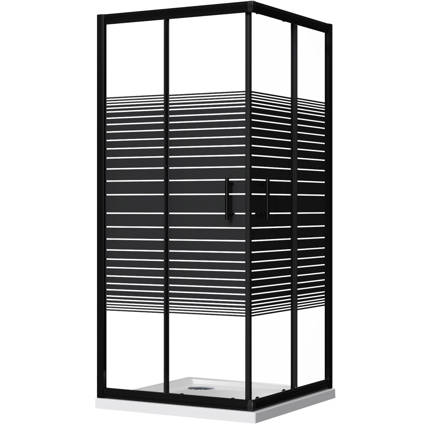Image of Box Doccia Angolare 2 Ante Scorrevoli 70x90 cm in Cristallo 6 mm H190 cm Profilo Nero