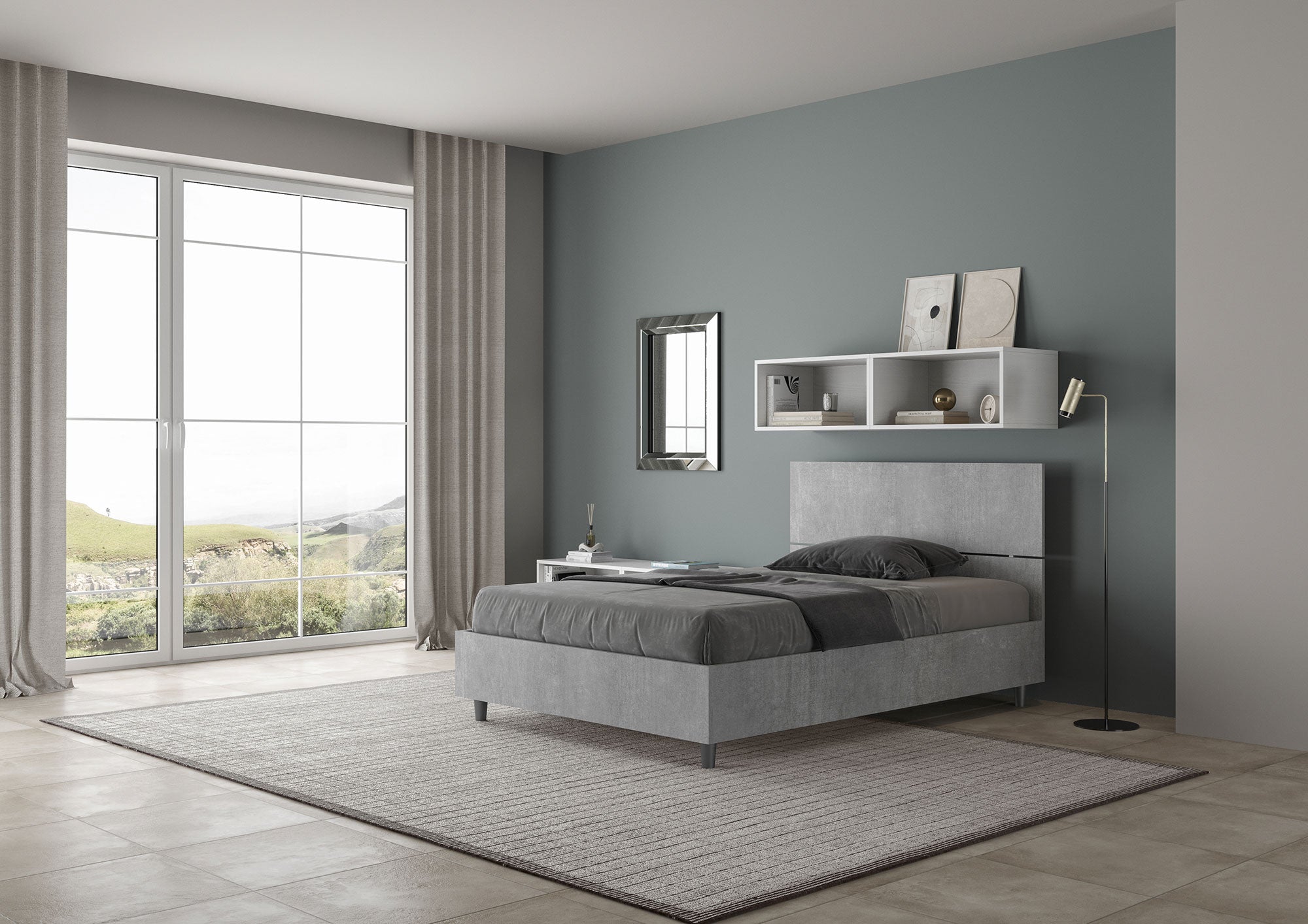 Letto 1 Piazza e Mezzo 120x200 cm con Rete Testata Dritta Demas Grigio...