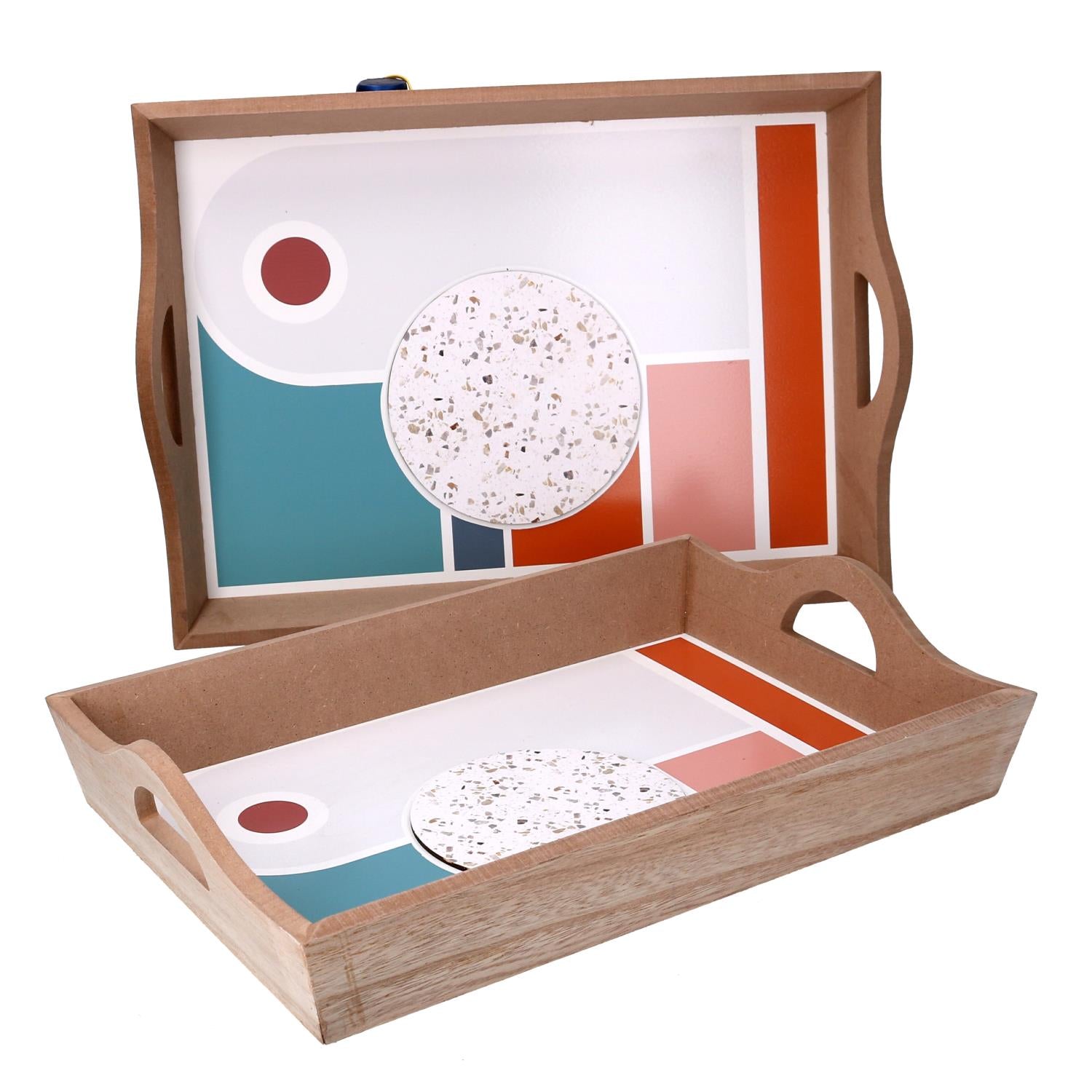 Image of Set 2 Vassoi Rettangolari da Cucina in Legno Marrone
