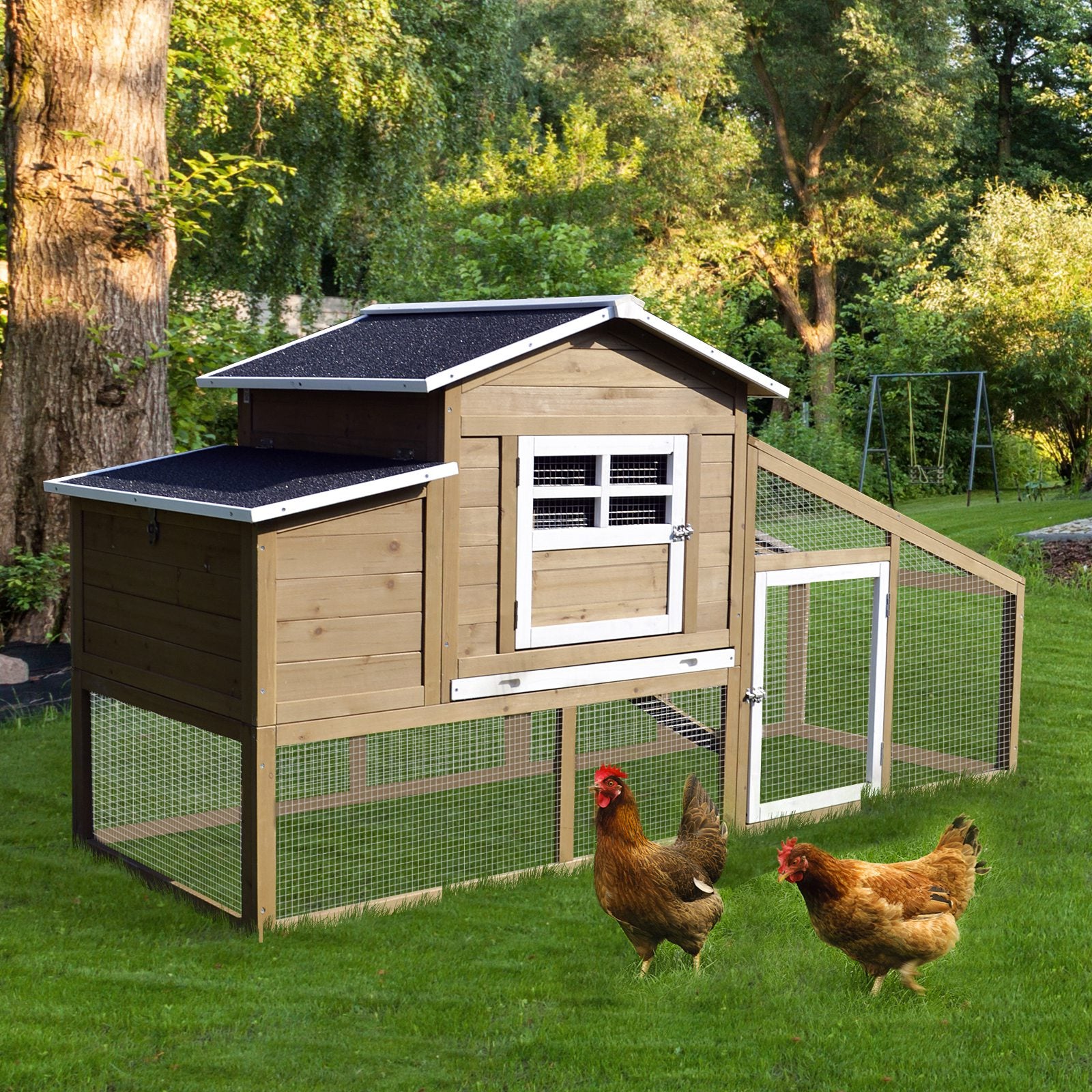 Pollaio da Giardino per Galline con Corsa e Zona di Nidificazione Vassoio Estraibile 200x80x105 cm...