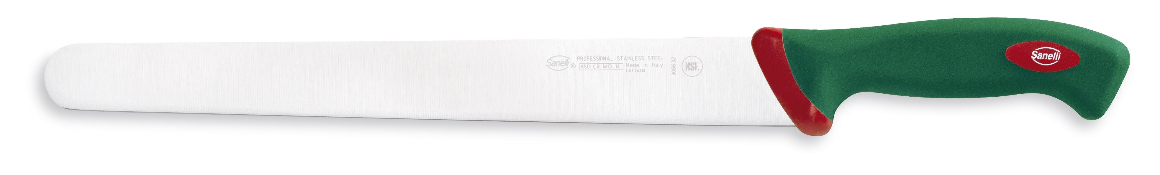 Image of Coltello per Salumi Prosciutto Professionale Lama 32 cm Manico Antiscivolo Verde Sanelli Premana