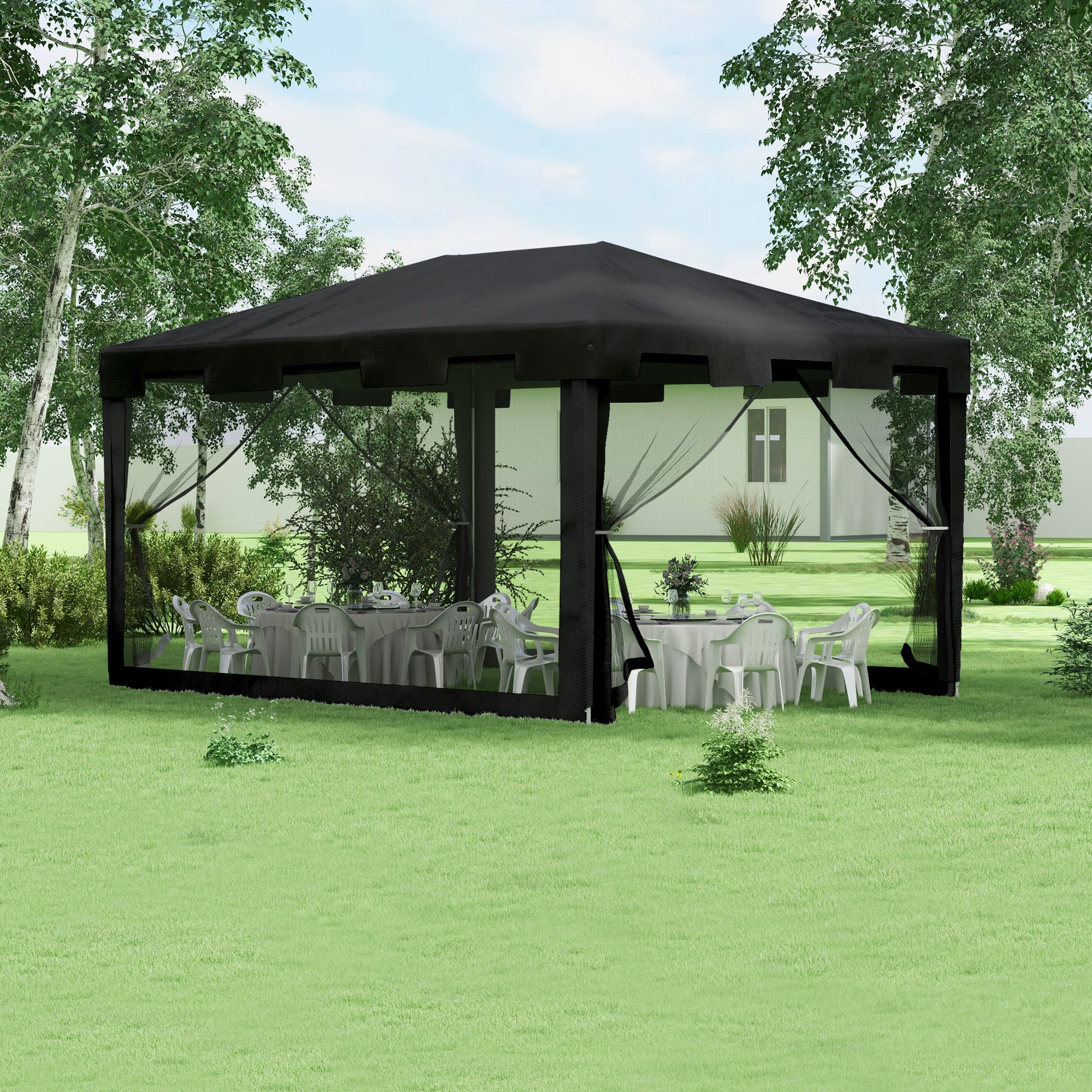 Gazebo Pieghevole con Zanzariera e 2 Ingressi 4x3m in Metallo e PE Grigio Scuro...