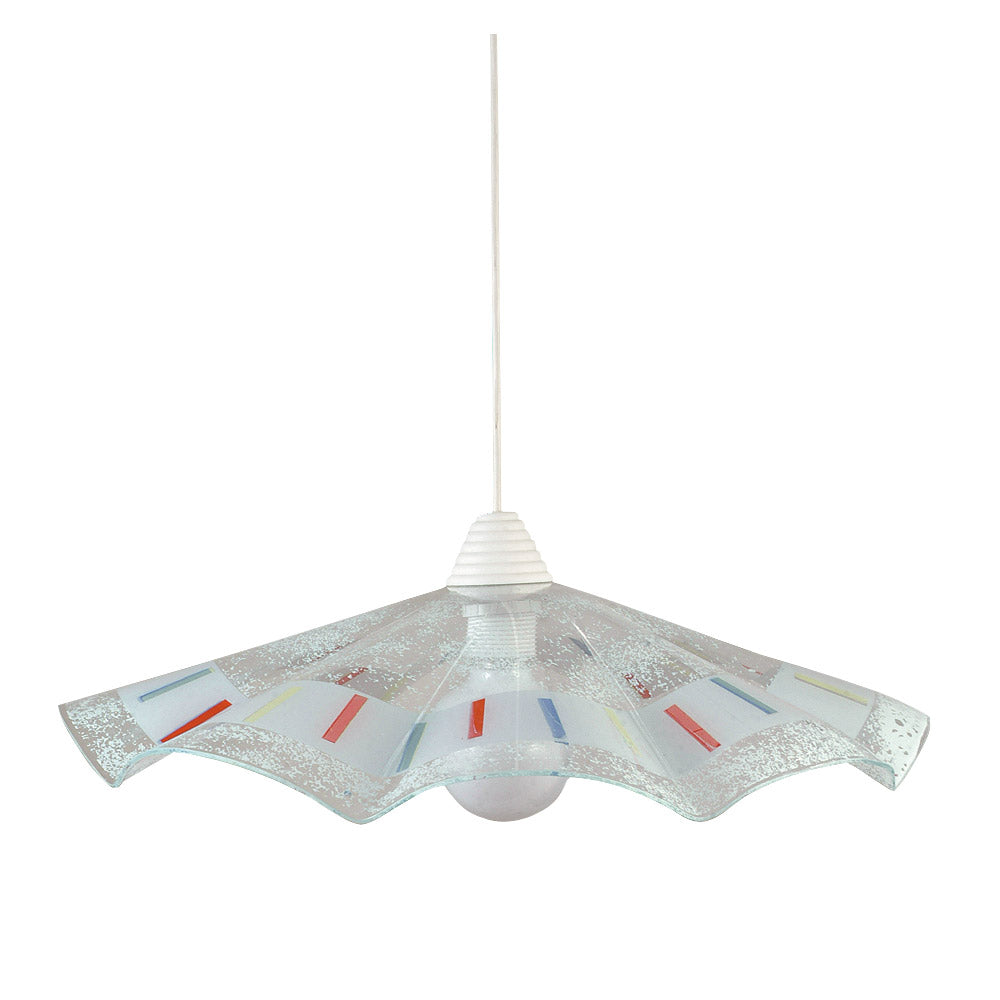 Image of Sospensione D50 1xE27 Montatura Bianca Vetro Lastra Bianco E-Energy Bianca
