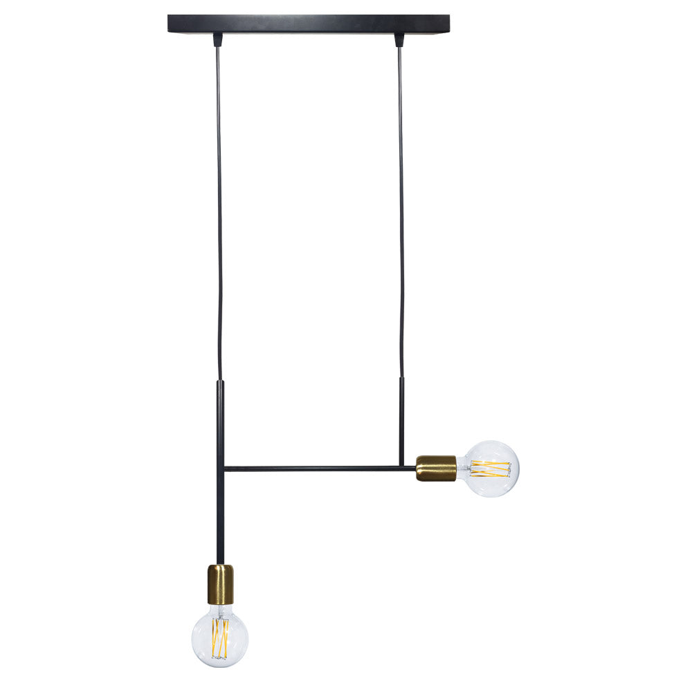Image of Sospensione 2xE27 Montatura Verniciata Nero Oro Satinato E-Energy Elvira