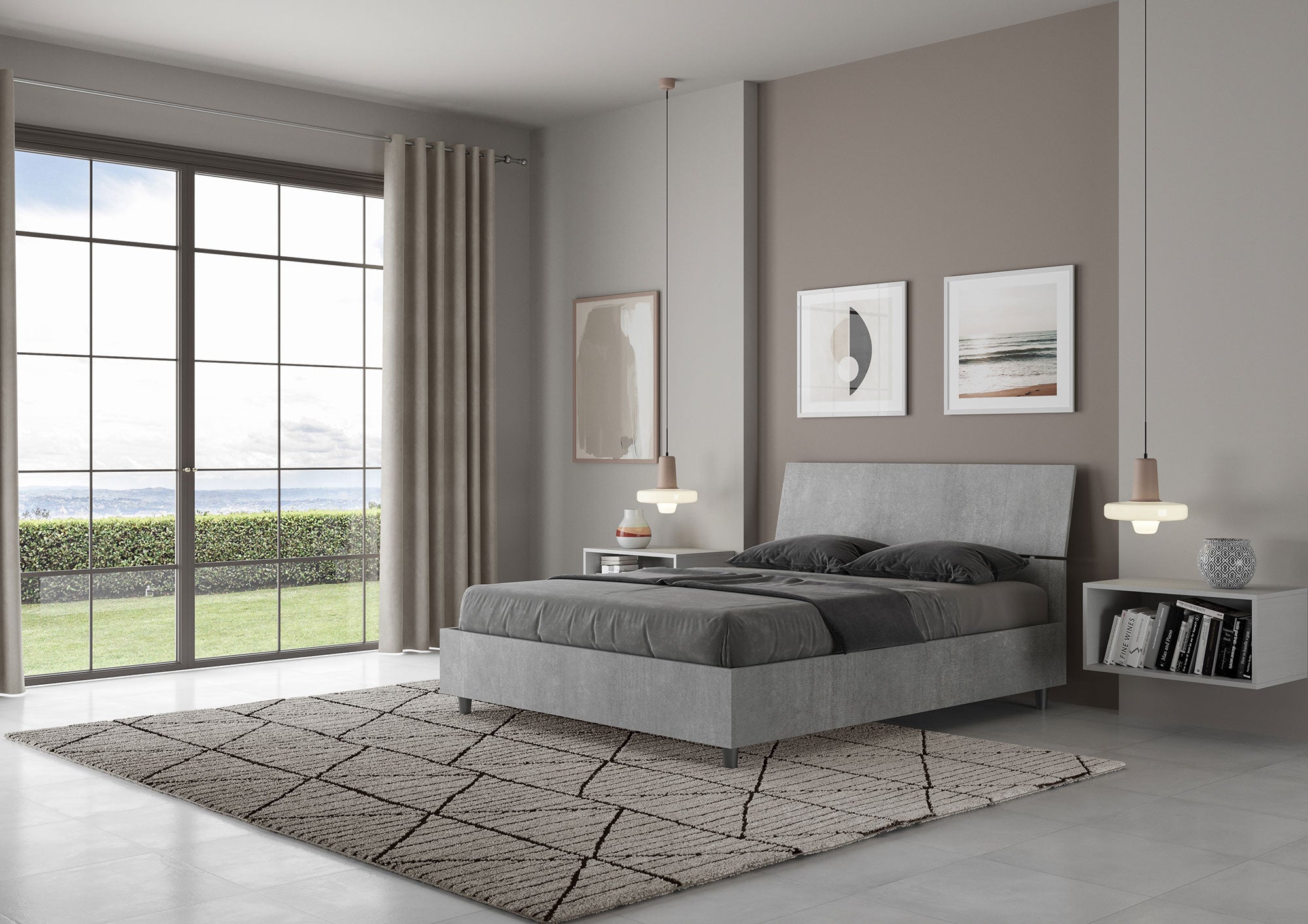 Letto Matrimoniale Francese 140x200 cm Senza Rete Testata Inclinata Demas Grigio...