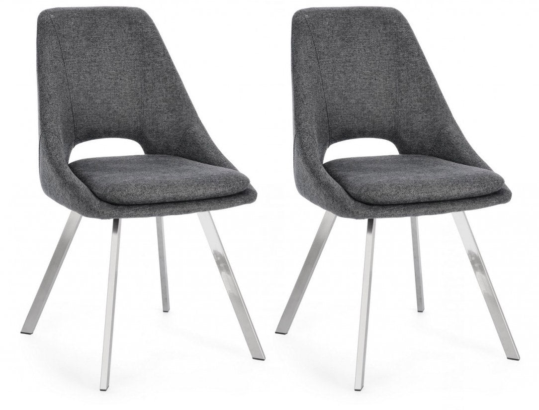 Image of Set 2 Sedie 45x49,5x85 cm Kashar in Tessuto Grigio Scuro