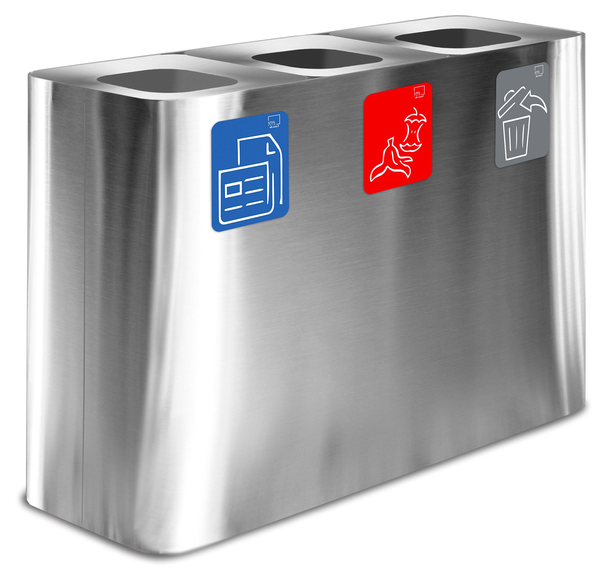 Pattumiera Sistema di Raccolta Rifiuti 115x38xh80 cm in Acciaio 3 Scomparti Argento...