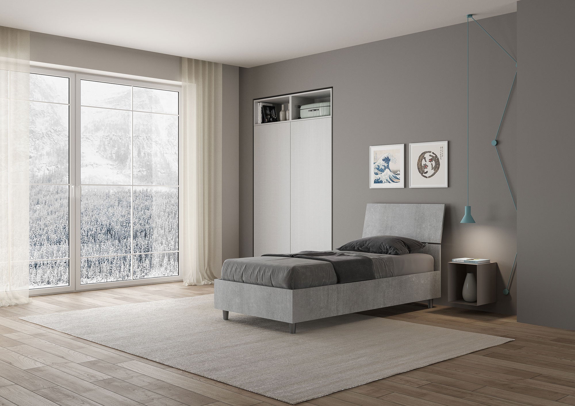 Letto Singolo 80x200 cm Senza Rete Testata Inclinata Demas Grigio...