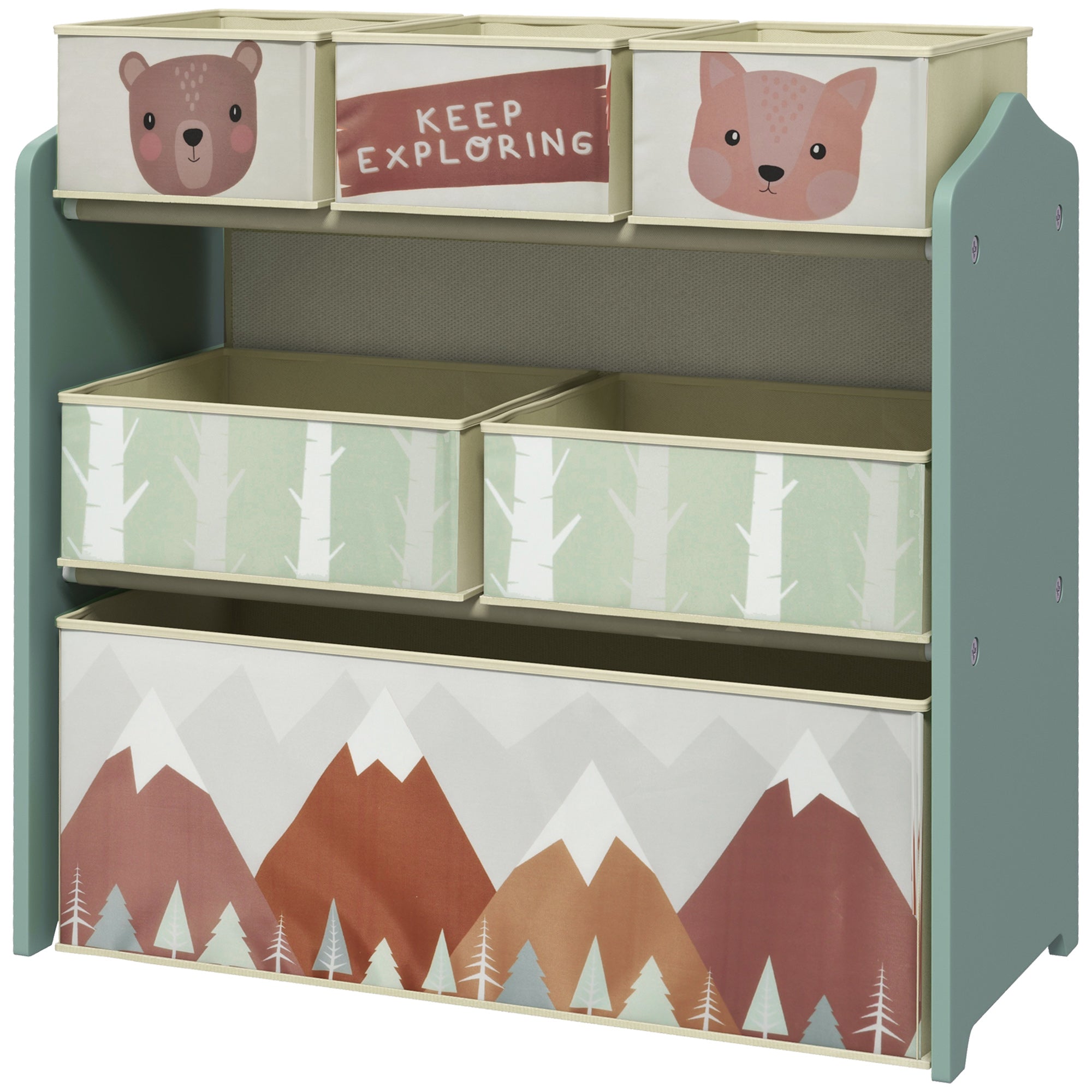 Image of Scaffale Portagiochi per Bambini 63x30x66 cm 6 Contenitore Rimovibili Verde