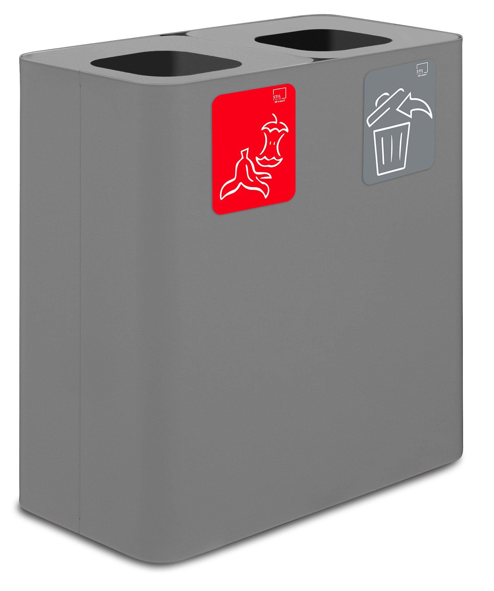 Pattumiera Sistema di Raccolta Rifiuti 77x38xh80 cm In Acciaio Verniciato 2 Scomparti Grigio...