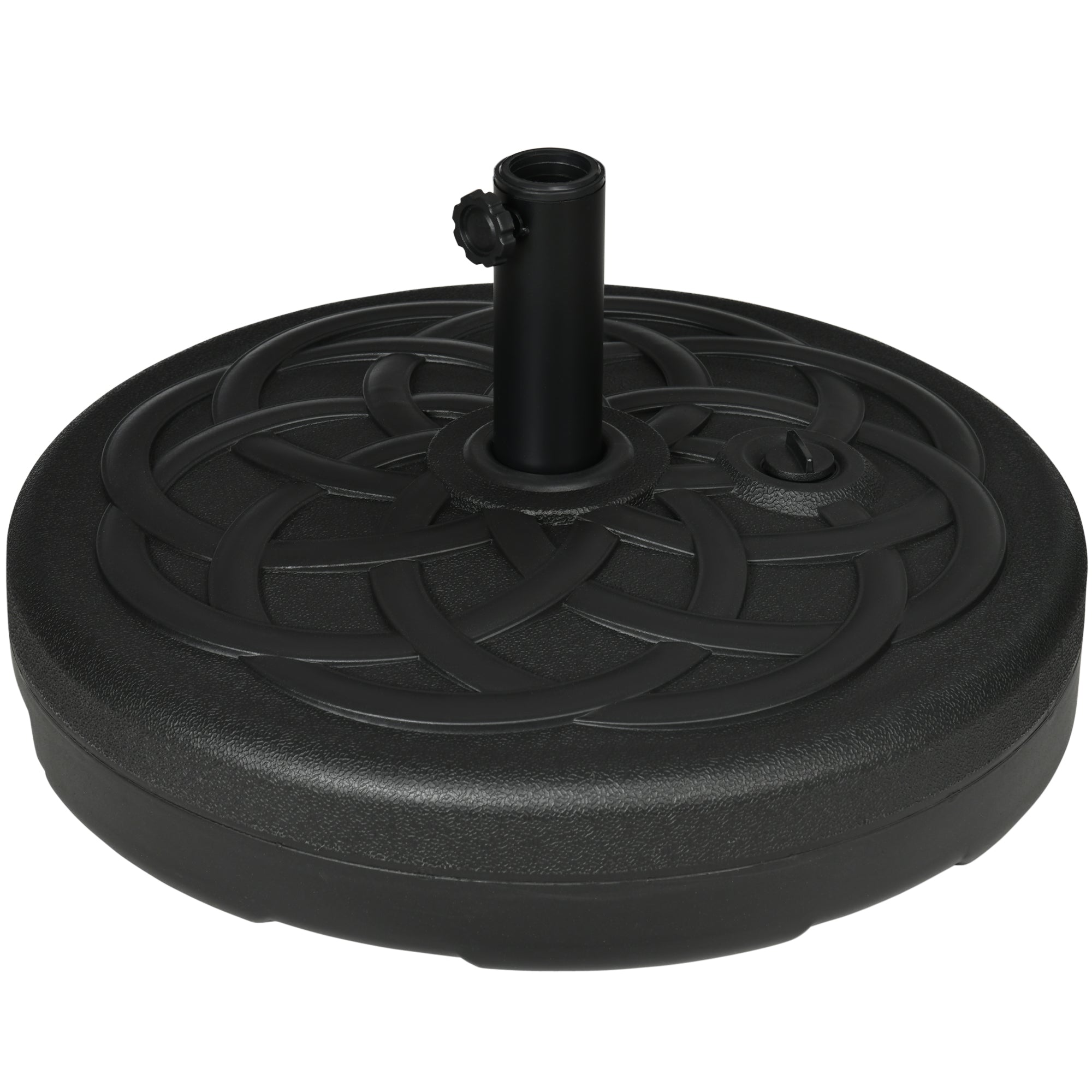Base per Ombrellone Rotonda Ø56 cm per Pali da Ø3,8 e Ø4,8 mm Riempibile con Acqua e Sabbia in Plastica Nero