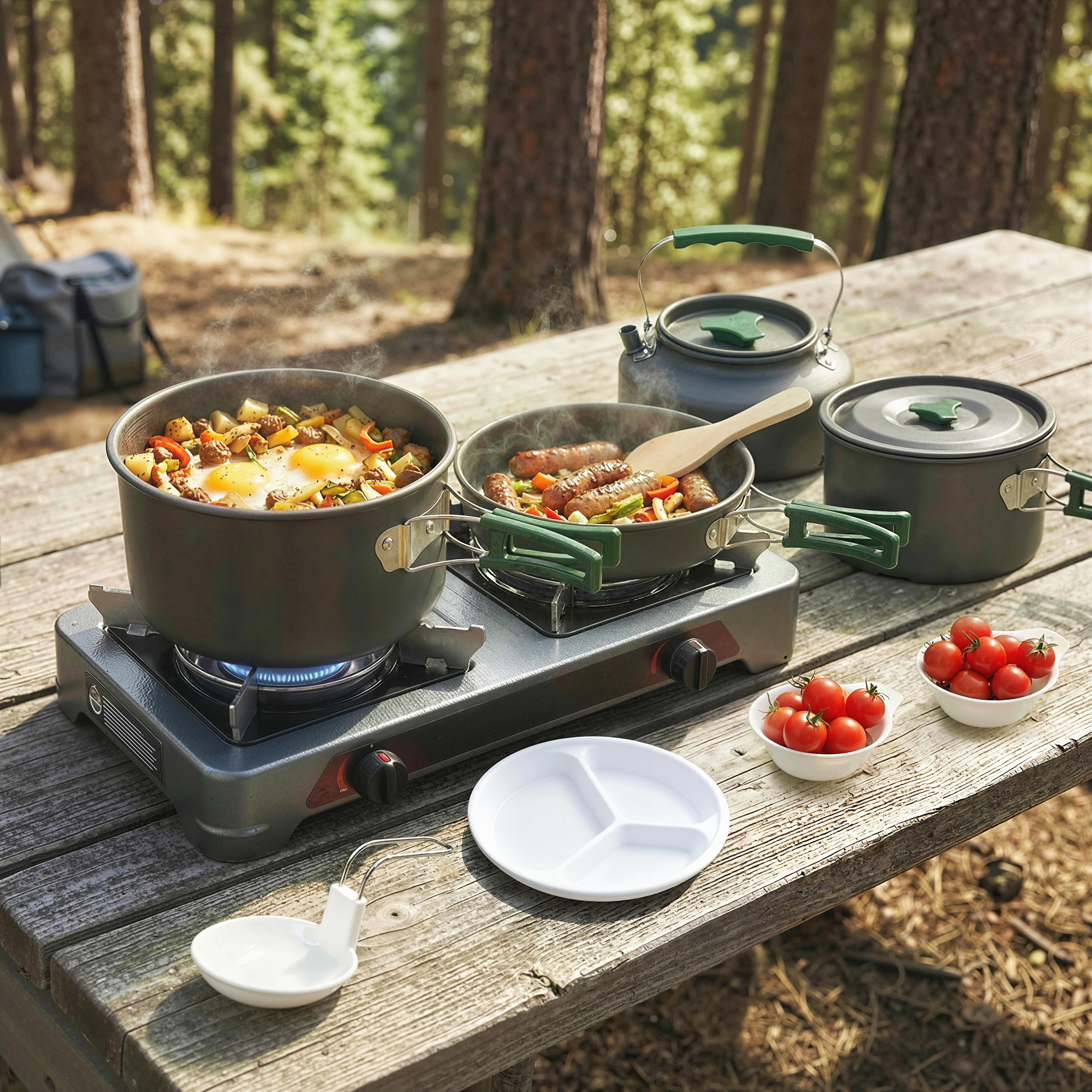 Set di Pentole Campeggio 4-5 Persone, Cucina Campeggio Alluminio, Grigio...