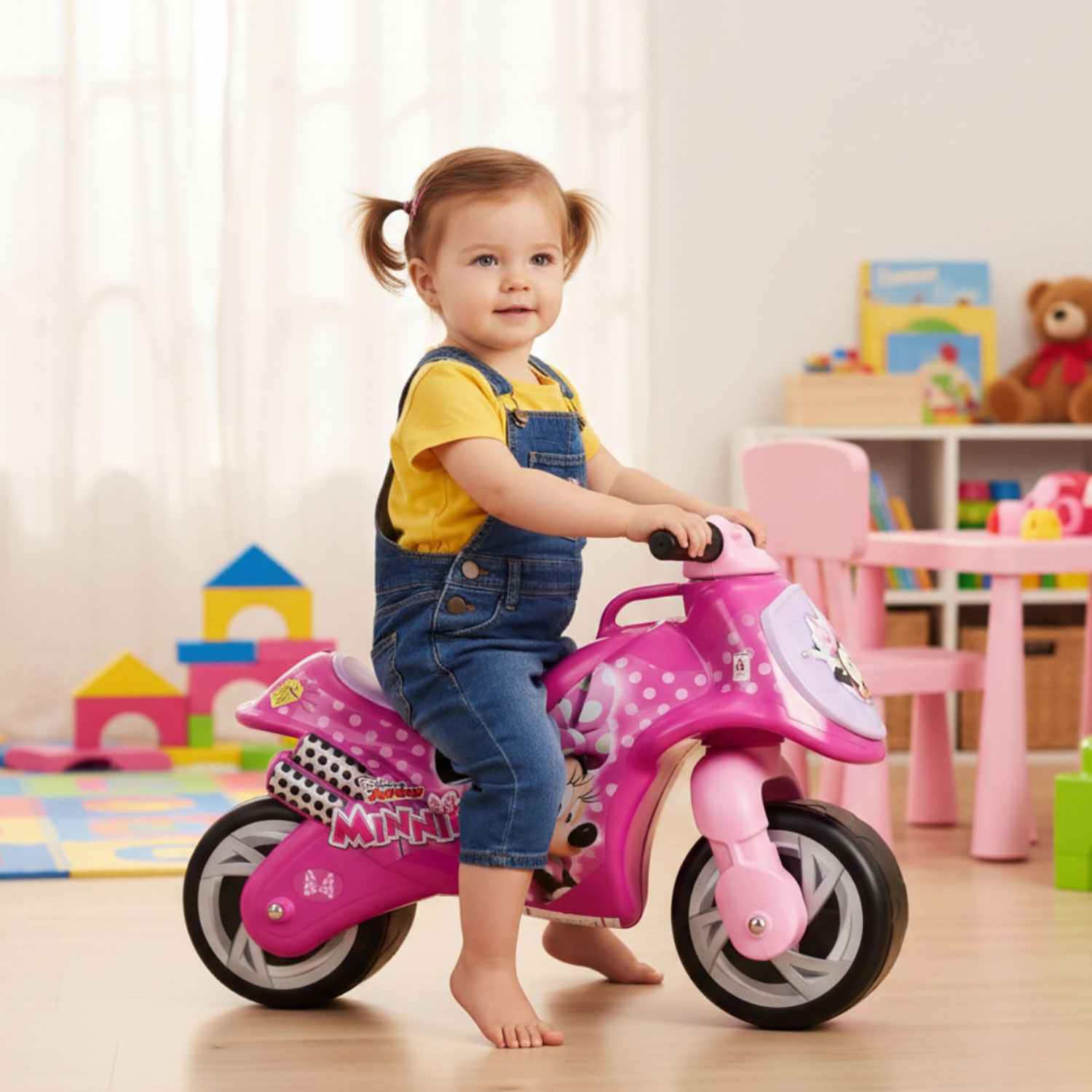 Moto Cavalcabile per Bambini Disney Minnie Fino a 30 kg con Ruote Larghe Rosa...