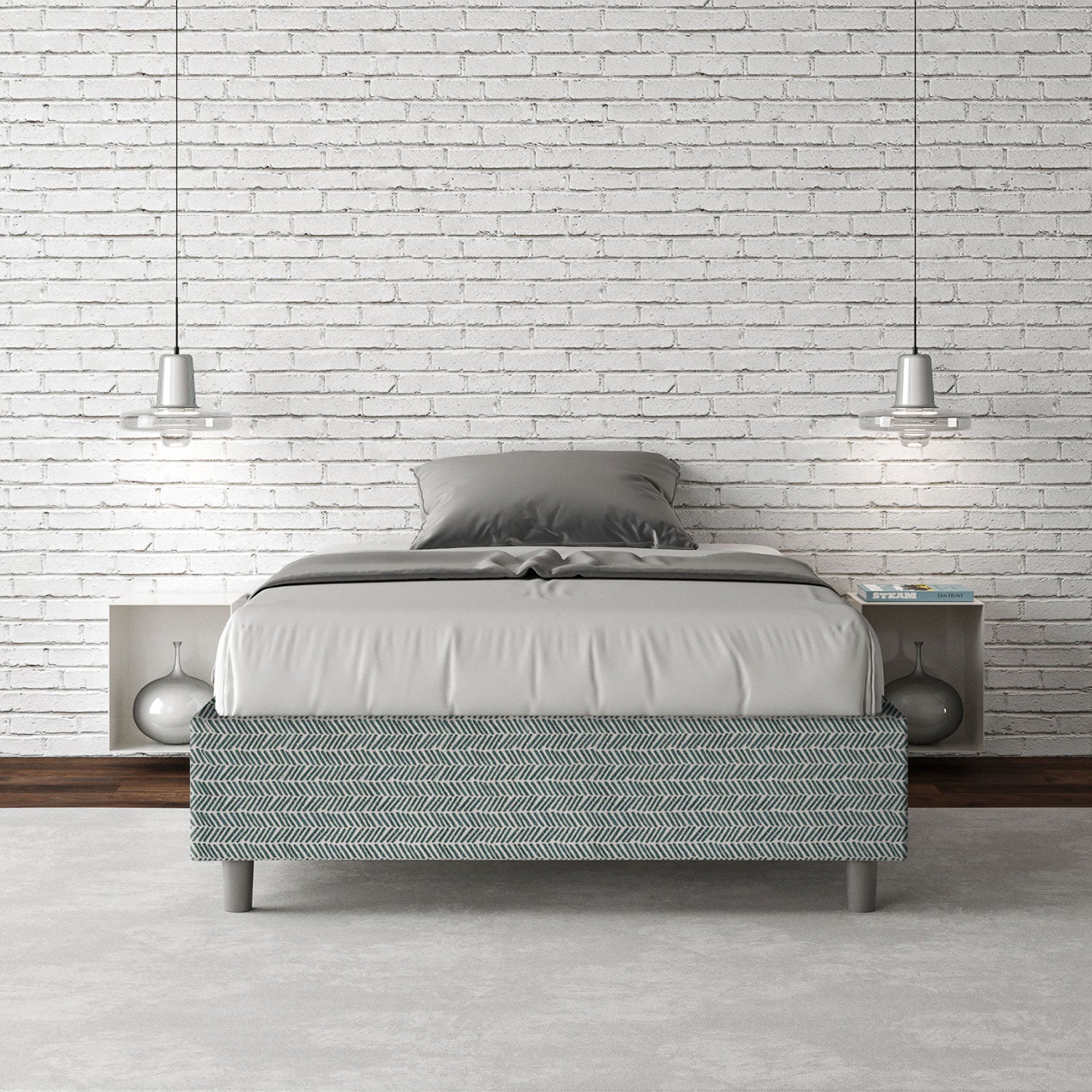 Letto 1 Piazza e Mezzo Sommier 120x200 cm Senza Rete Azelia Aragona 7 Azzurro...