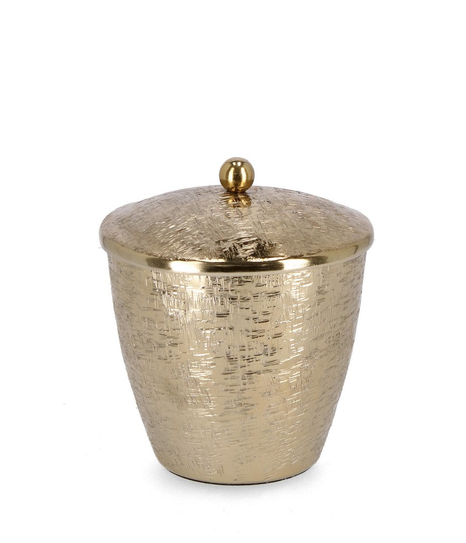 Candela con Coperchio Ø13,5x13,5 cm in Metallo Lathe Svas Oro...