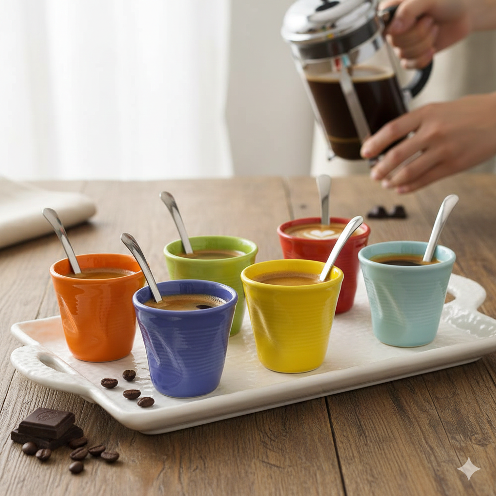 Set 6 Tazzine da caffè Accartocciati in Gres + Cucchiaini Kaleidos Multicolor...