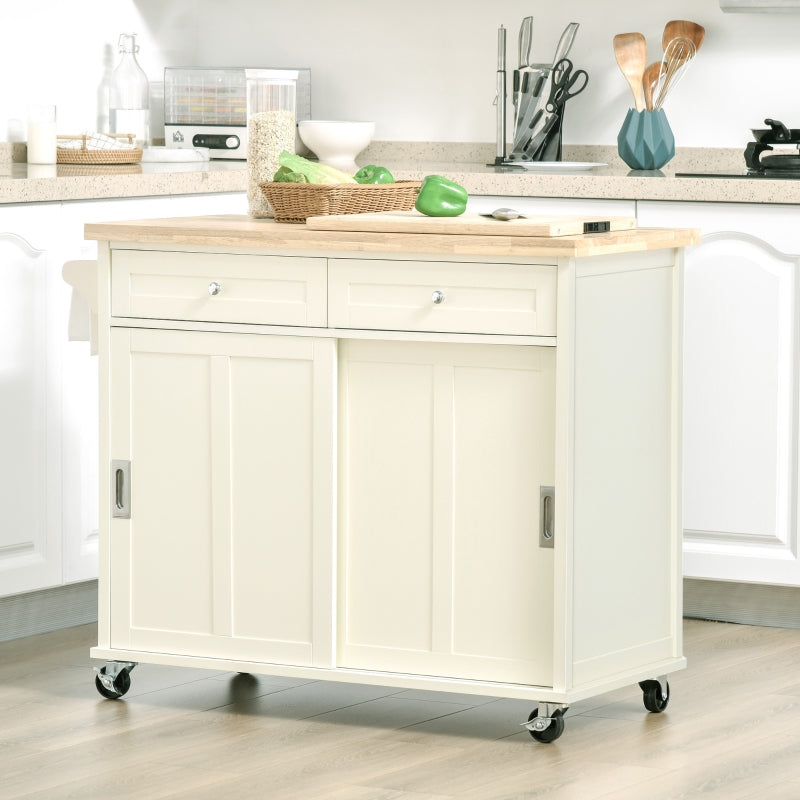 Isola per Cucina 110x49,5x89,5 cm con Cassetti Armadietto e Portasciugamani in Legno e MDF Bianco