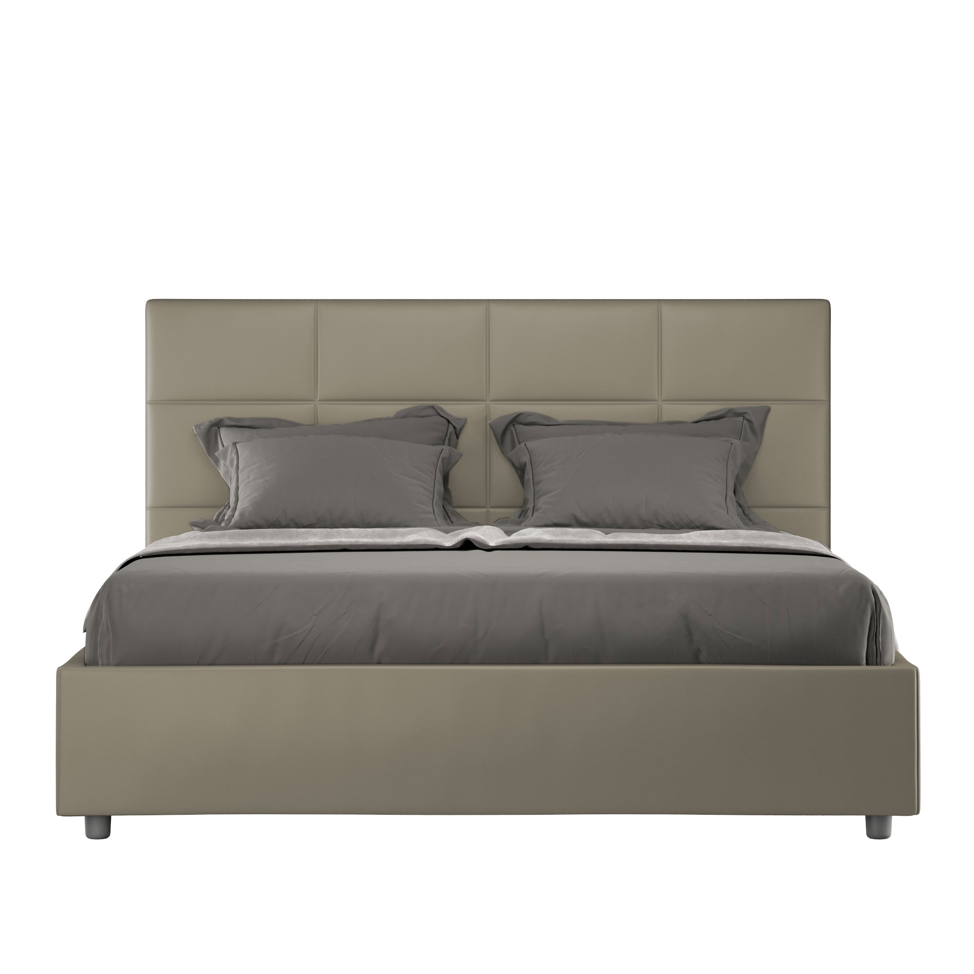Letto Matrimoniale 160x210 cm con Rete e Contenitore con Alzata Comoda Imbottito in Similpelle Mika Cappuccino
