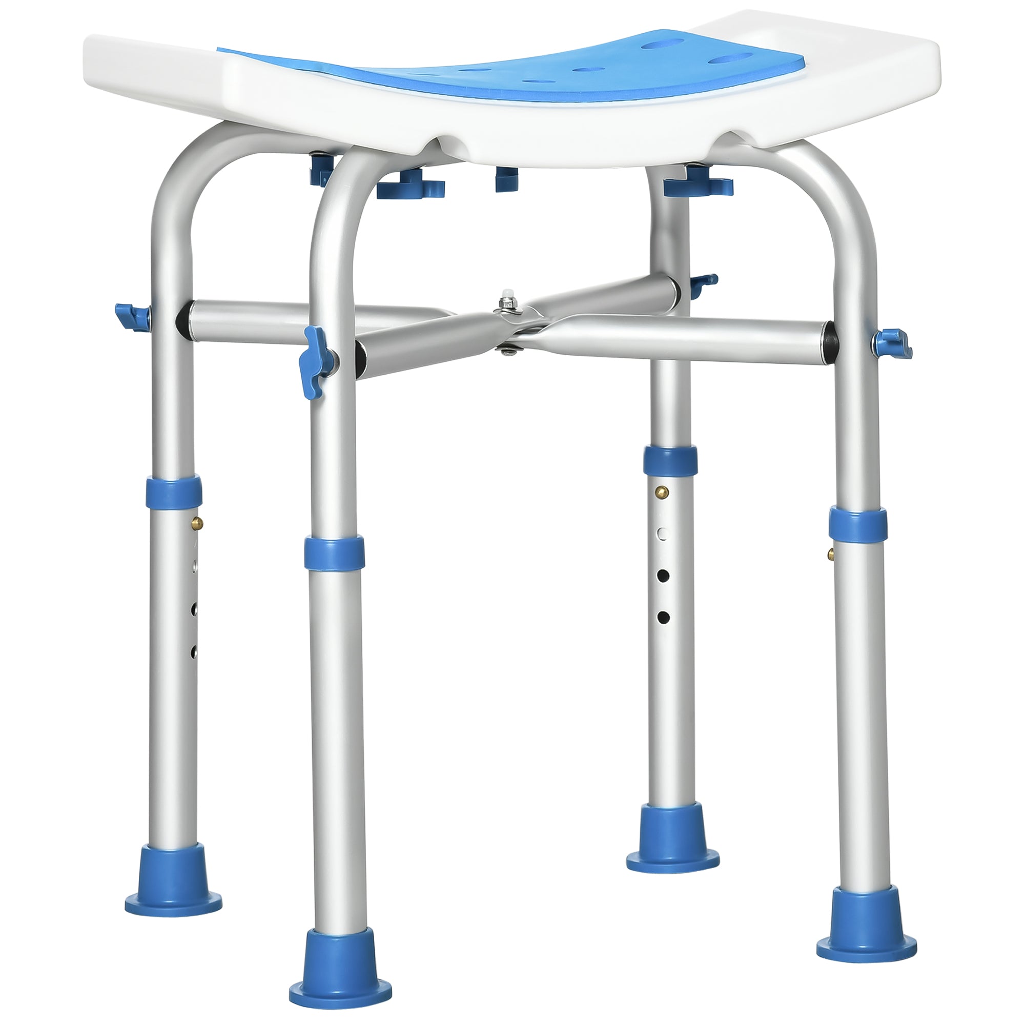 Image of Sgabello per Doccia Bagno 42,5x27x44-51,5 cm Piedini Antiscivolo a Ventosa in Alluminio Blu e Bianco