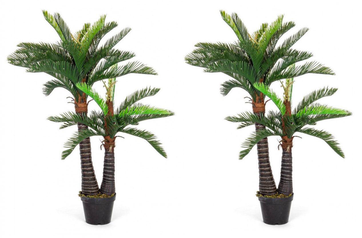 Set 2 Piante Artificiali Palma altezza 150 cm in Plastica con Vasi Verde