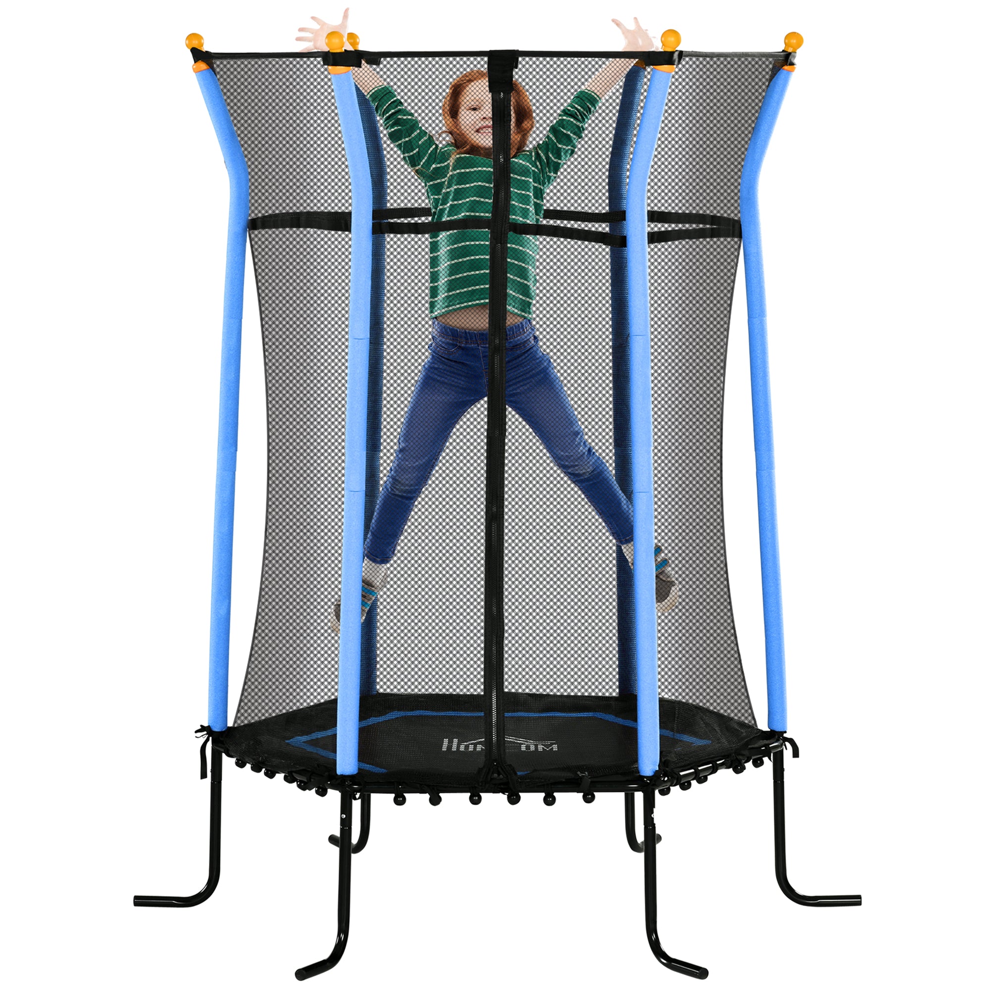 Trampolino Tappeto Elastico per Bambini con Ingresso a Cerniera e Pali Imbottiti Ø163.5x190 cm in Acciaio, PP e EPE
