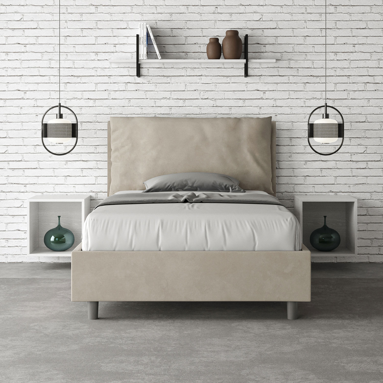 Letto 1 Piazza E Mezzo 120x200 cm Senza Rete Imbottito in Microfibra Antea Large Sabbia...