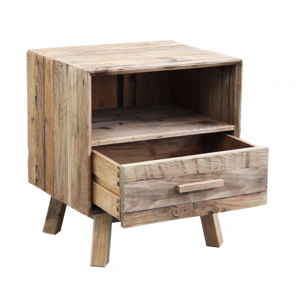 Comodino Fabian 55x45x62 h cm in Pino riciclato Marrone...
