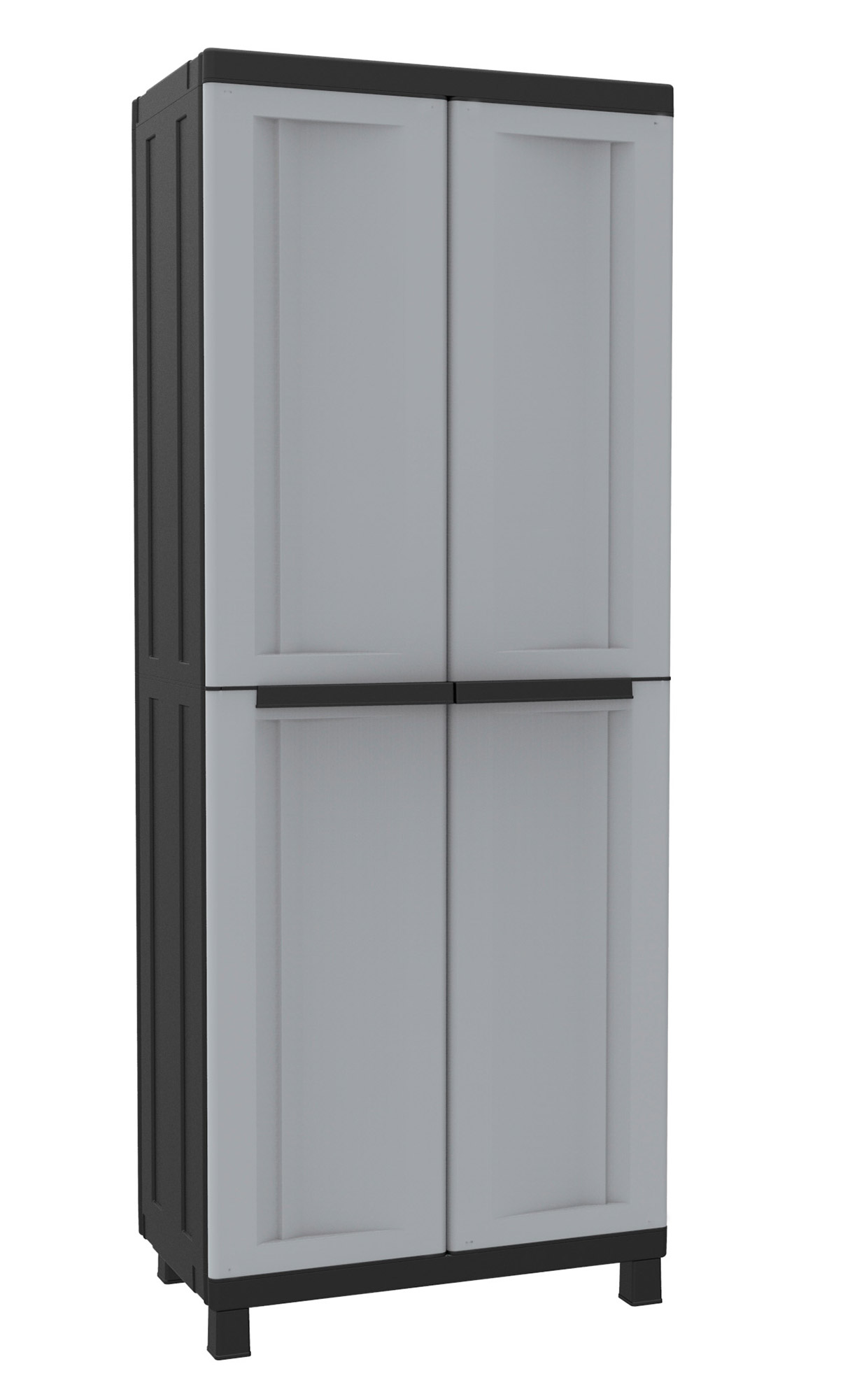 Image of Armadio Portascope Modulare da Esterno 68x39x170 cm 2 Ante 4 Ripiani in Polipropilene Twist Grigio e Nero