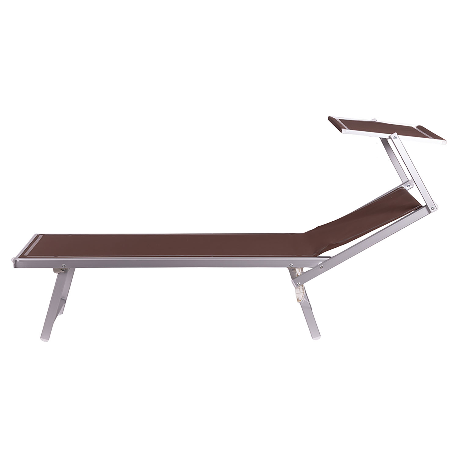 Lettino Mare con Parasole Richiudibile 181x71,5x38,5 cm in Alluminio PVC e Poliestere Marrone Riccione...