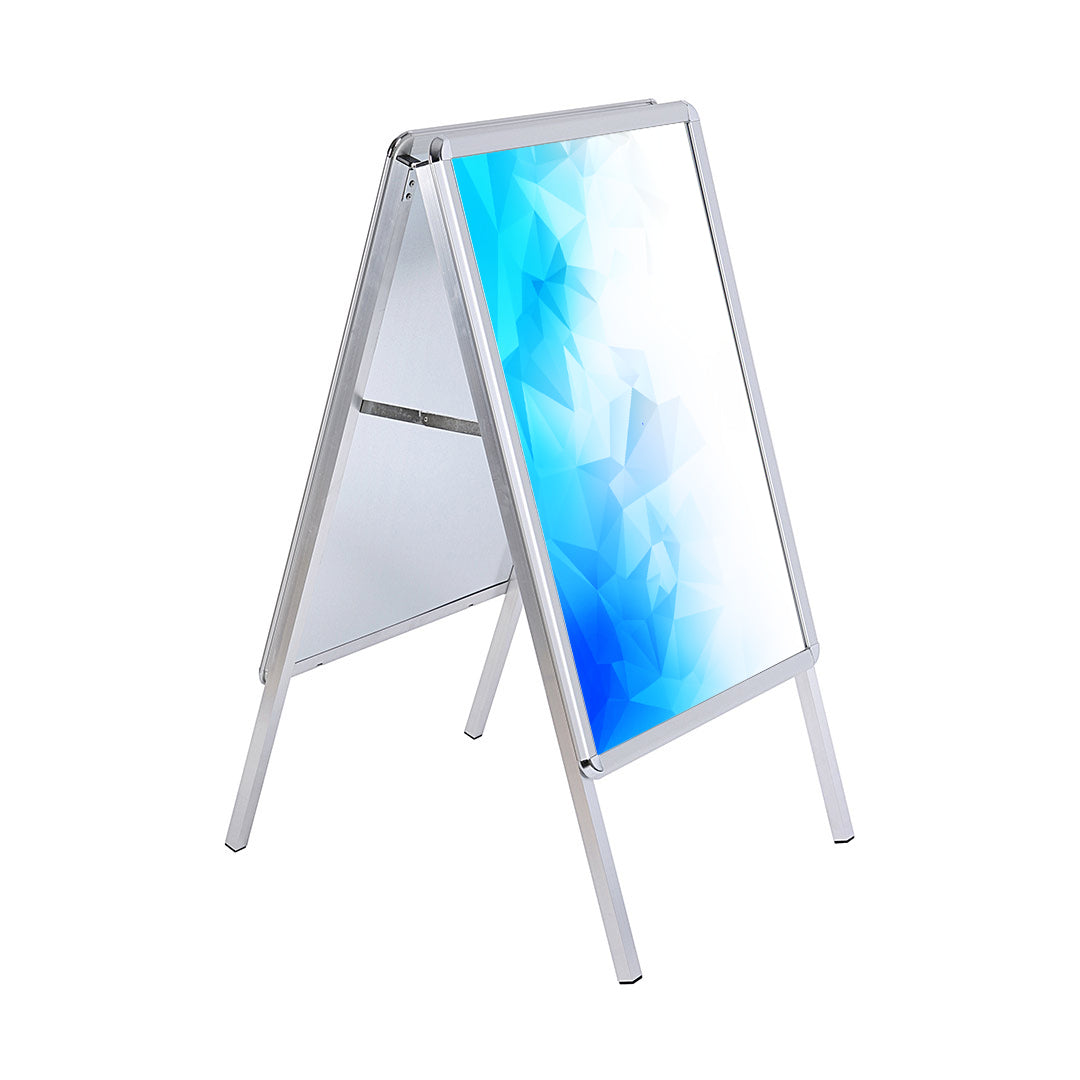 Espositore Pubblicitario Bifacciale a Cavalletto Pieghevole 100x140 cm Frame 32 in Alluminio da Esterno Antivento Silver...