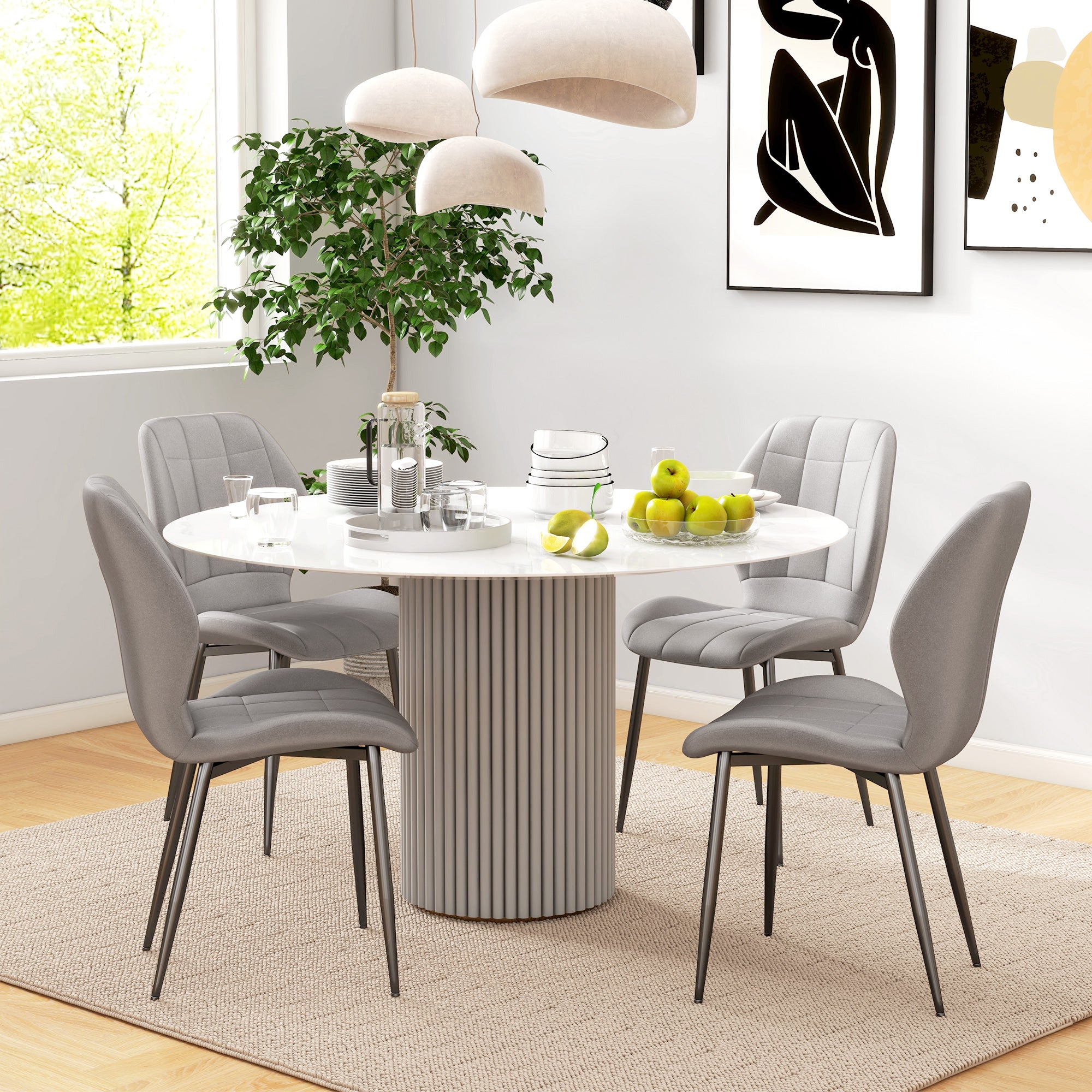 Set di 4 Sedie da Pranzo Moderne per Cucina e Soggiorno 47x57x85 cm Rivestimento in Flanella Grigio...