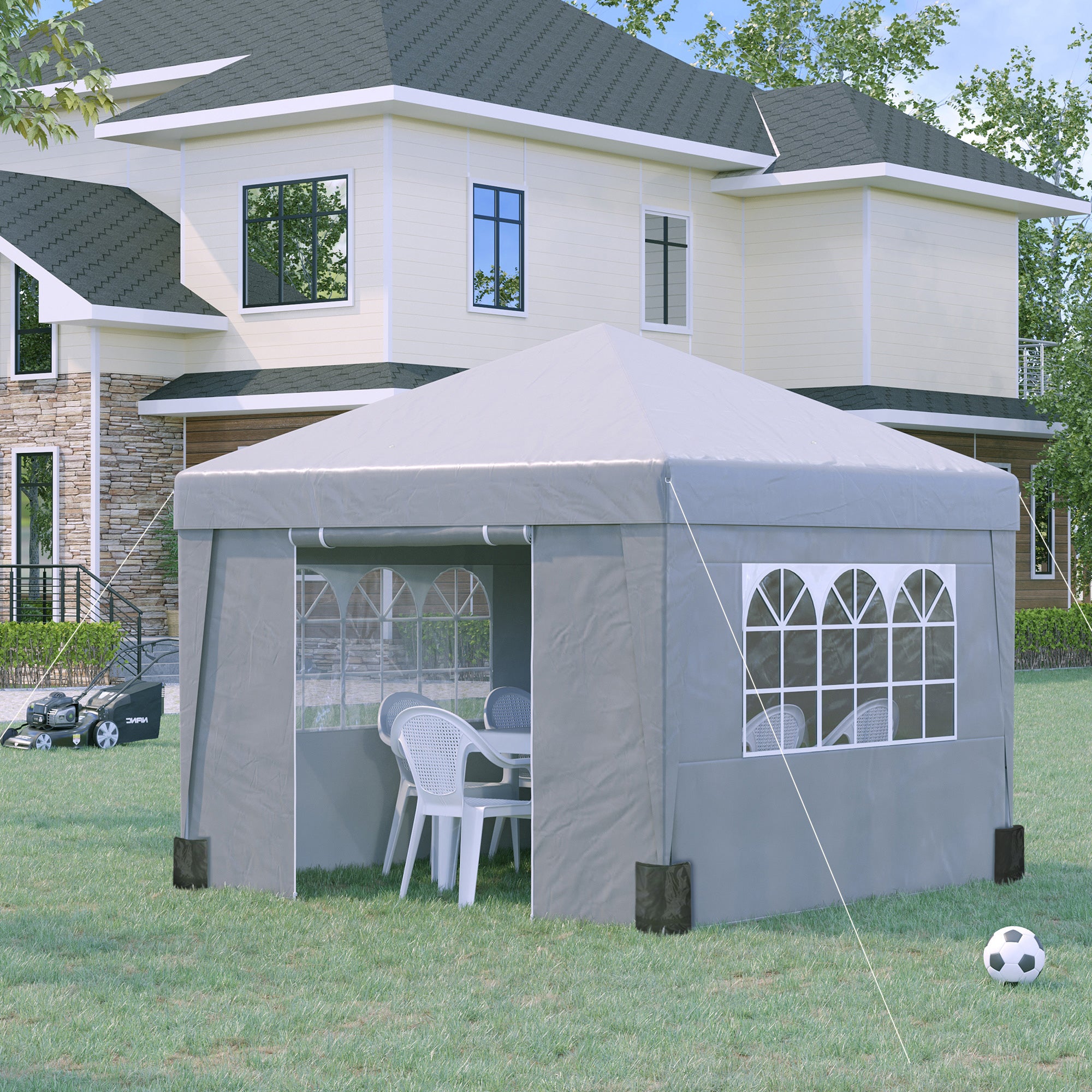 Gazebo da Giardino 300x300 cm Pieghevole ad Altezza Regolabile con Finestrelle in Acciaio e Tessuto Oxford Grigio Chiaro...