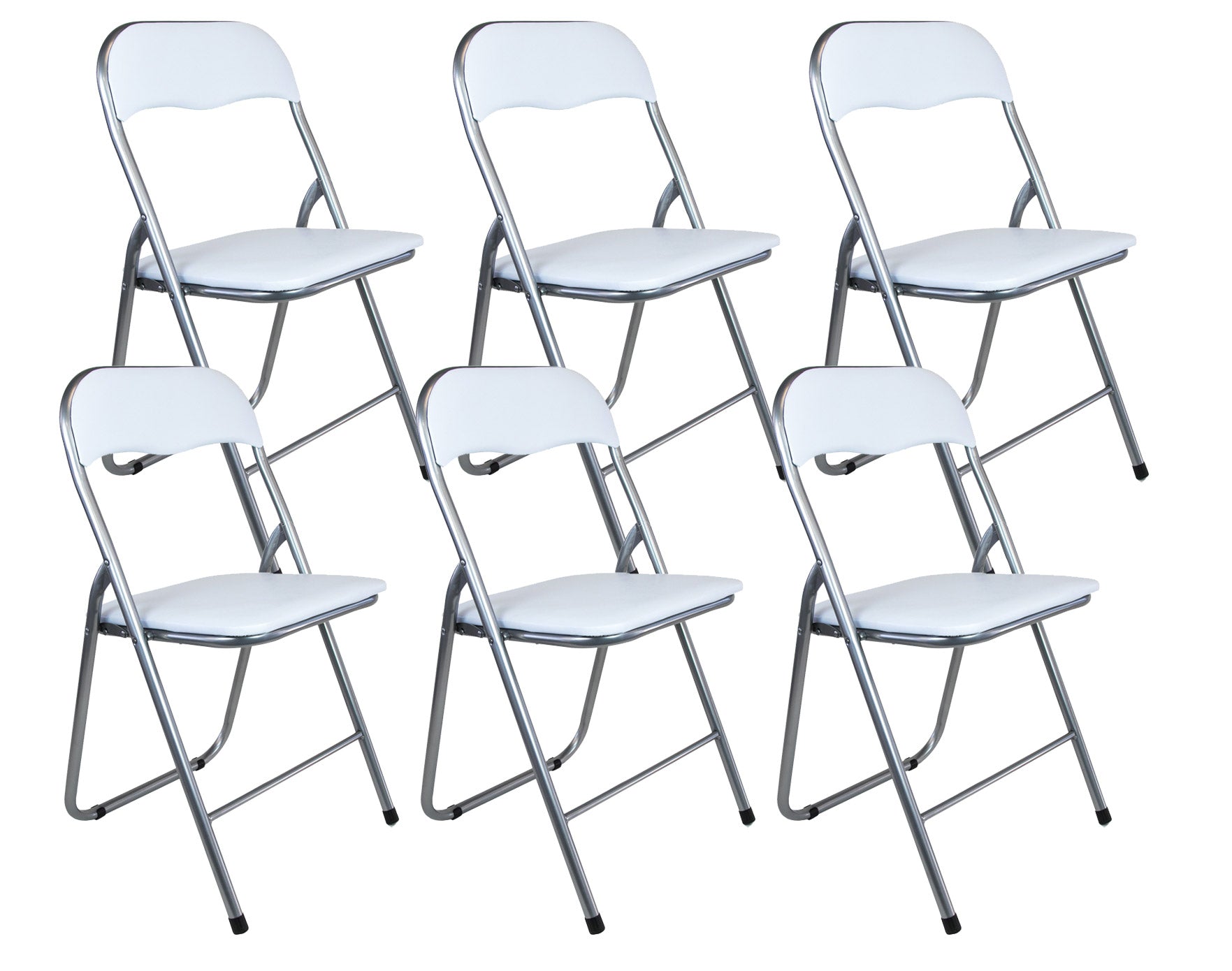 Image of Set 6 Sedie Pieghevole 45x45x45/80 cm in Acciaio e PVC Imbottito Bianca