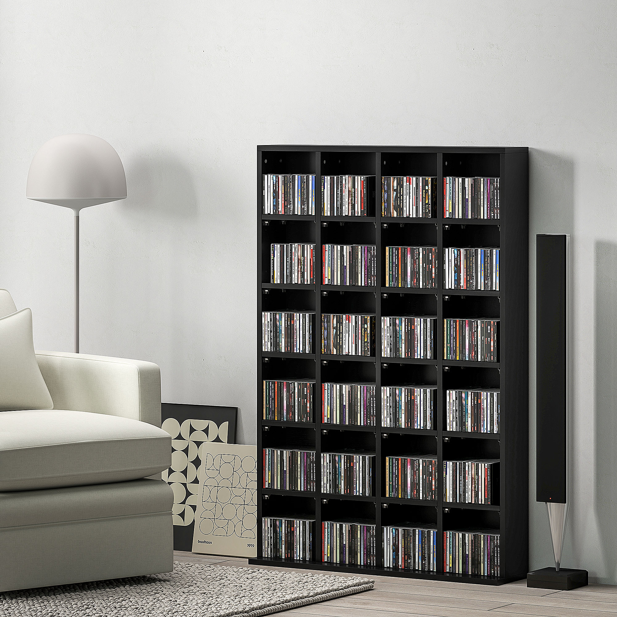 Mobile Porta CD 89x20x130.5 cm con Ripiani Regolabili per 456 CD o 336 DVD 24 Scomparti Nero...
