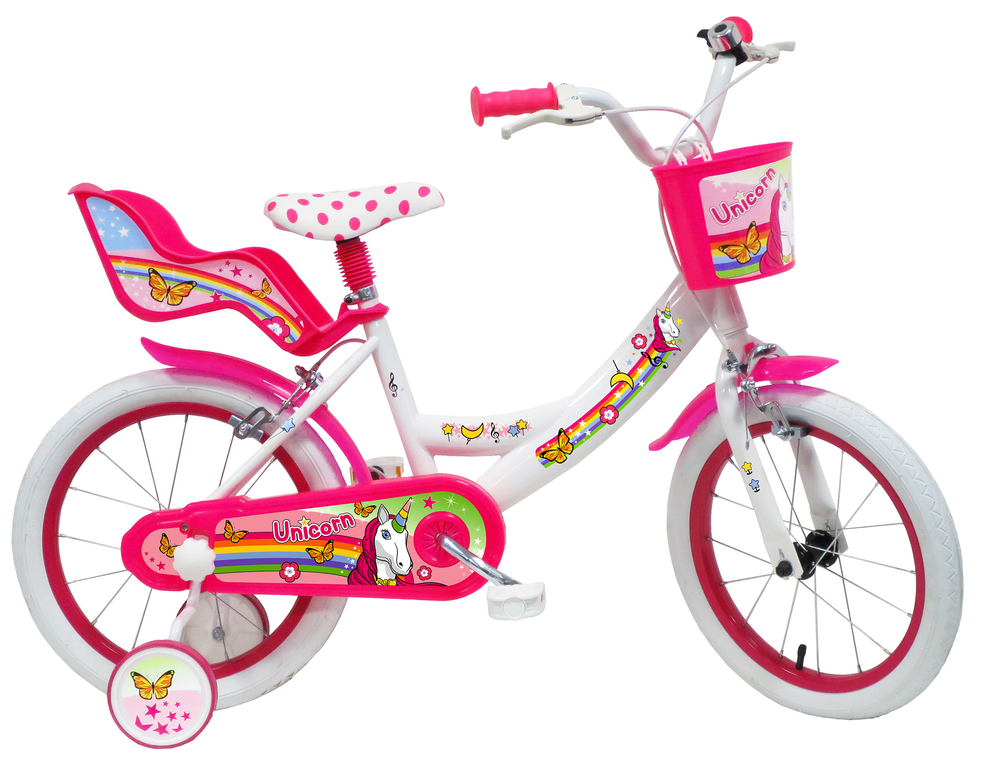 Image of Bicicletta per Bambina 16&quot; 2 Freni Unicorno Bianca/Rosa
