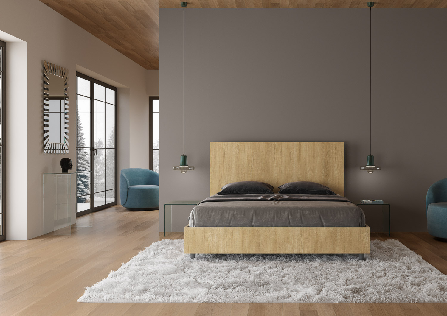 Letto Matrimoniale 160x200 cm Senza Rete Testata Dritta New Egos Quercia...
