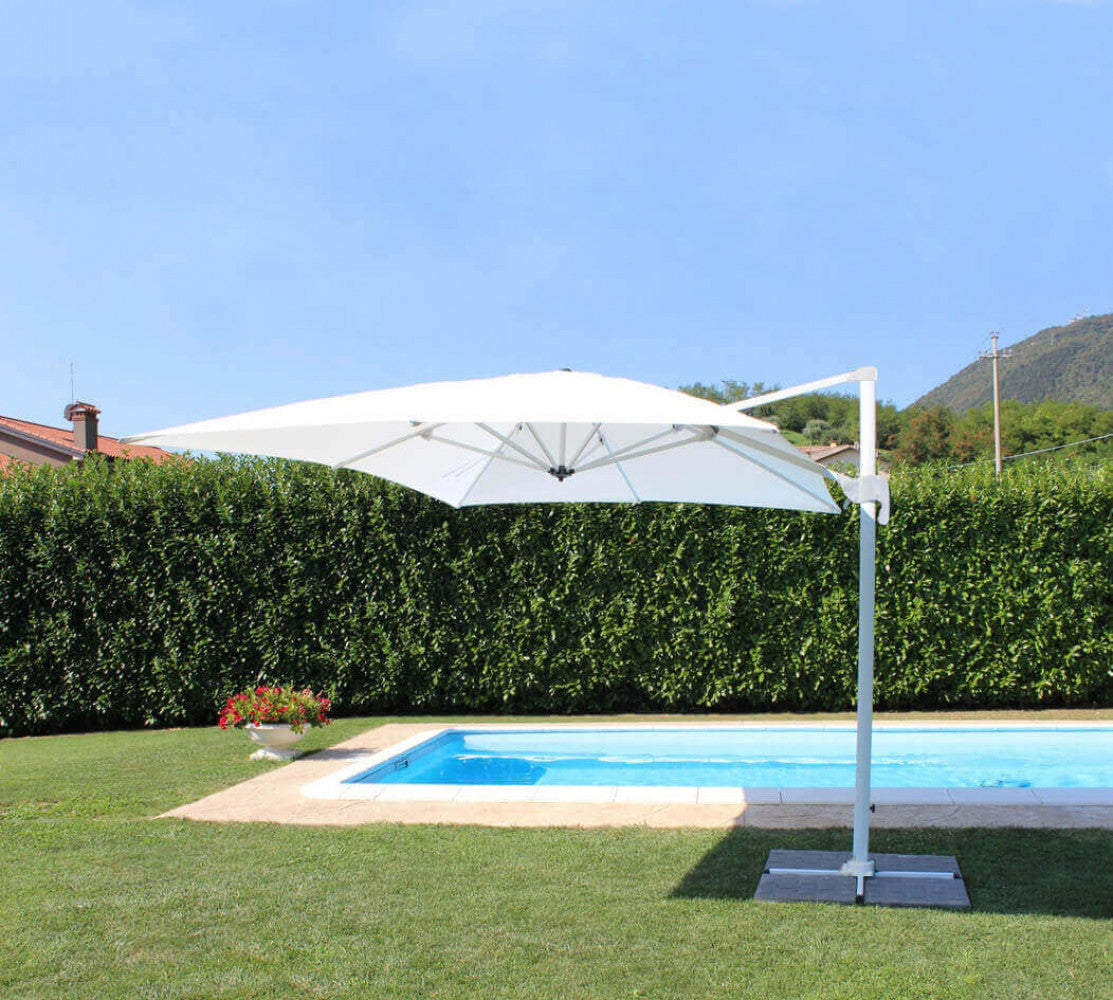 Ombrellone da Giardino Saturno Decentrato 3x4 m in Alluminio Blu Telo Bianco...