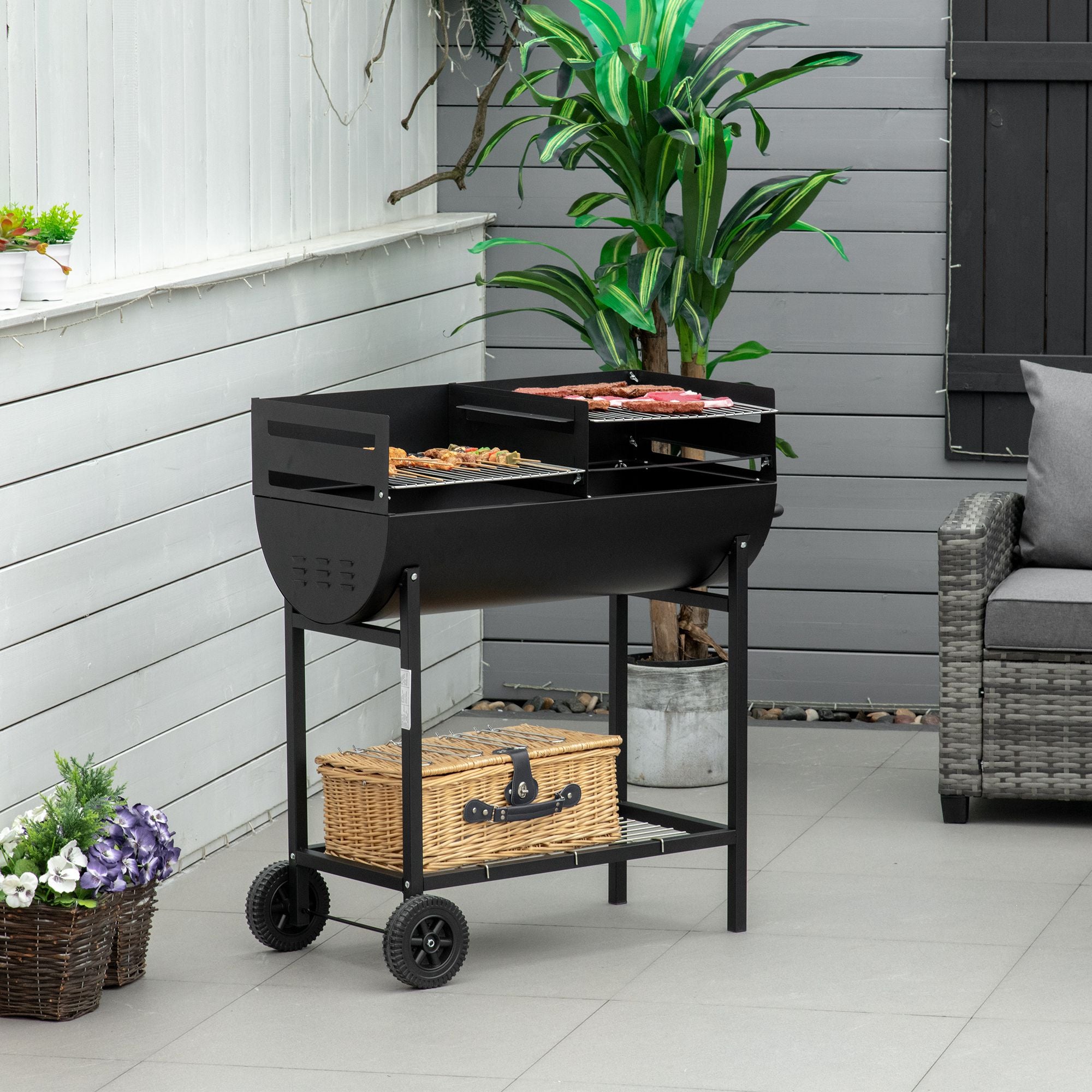 Barbecue a Carbone Carbonella in Acciaio 90x45x96 cm Rush Nero...