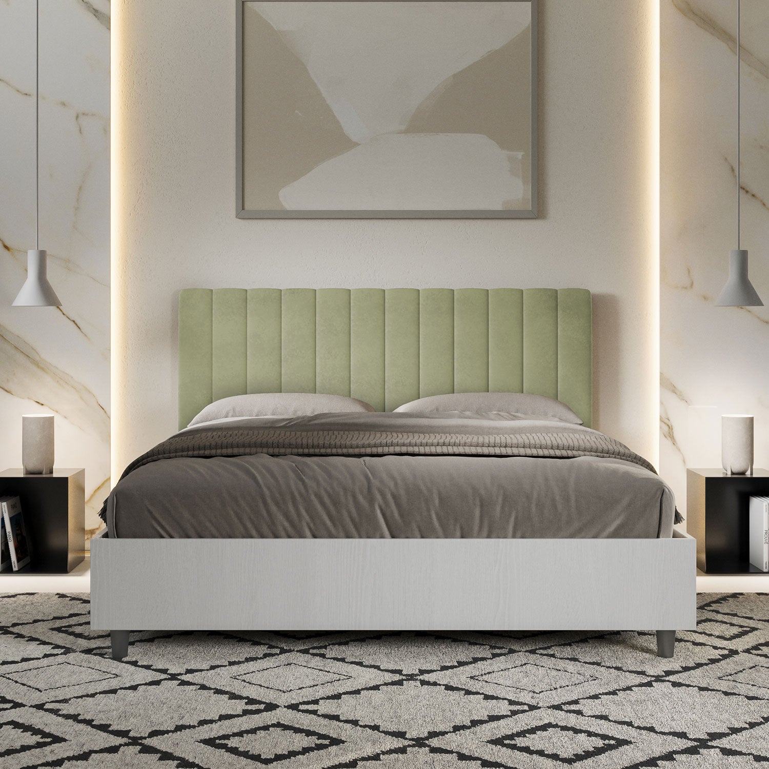 Letto Matrimoniale 160x200 cm Senza Rete Kaia Tè verde...