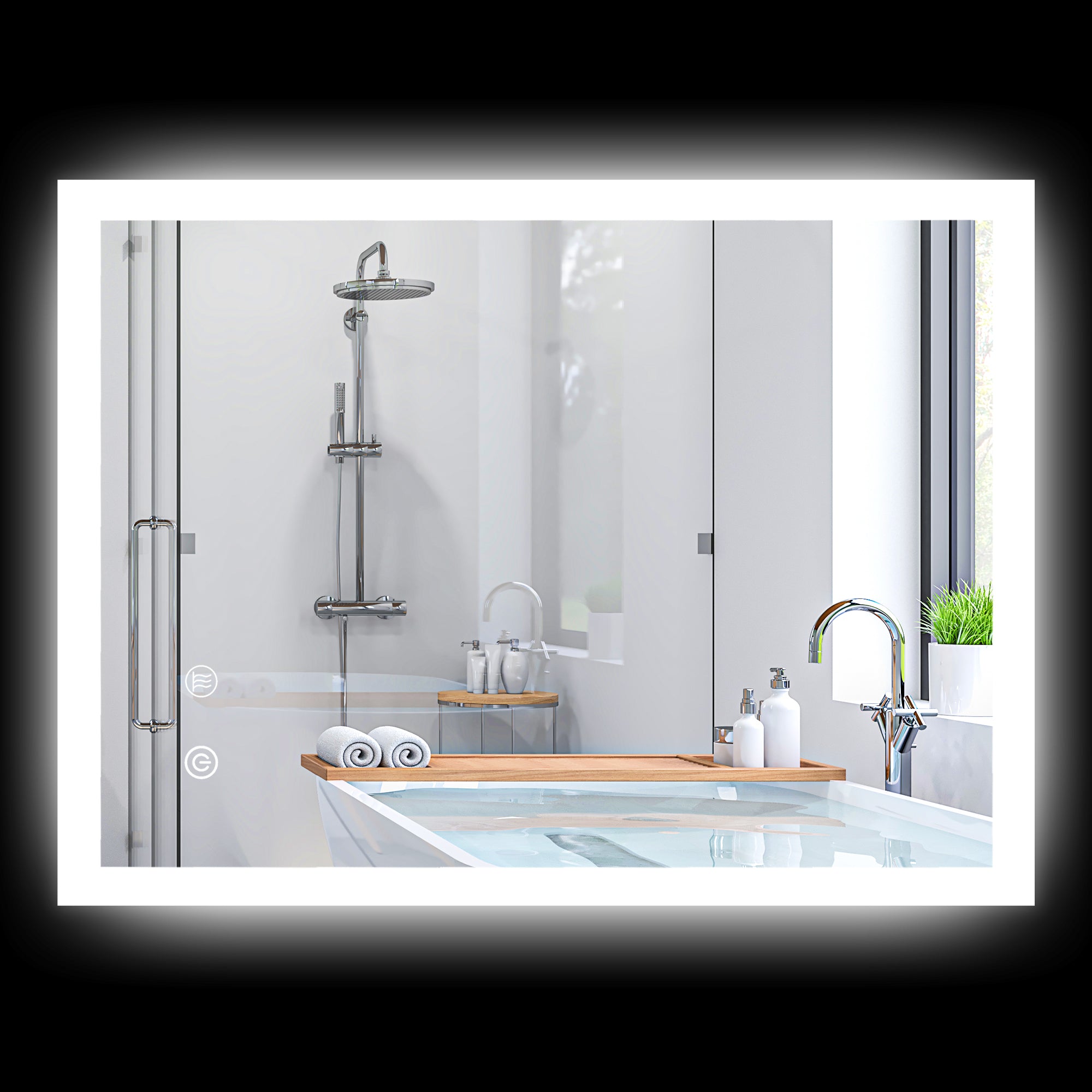 Specchio Bagno con Luci LED 3 Tonalità 70x50 cm Controllo Touch e Design Antiappannamento