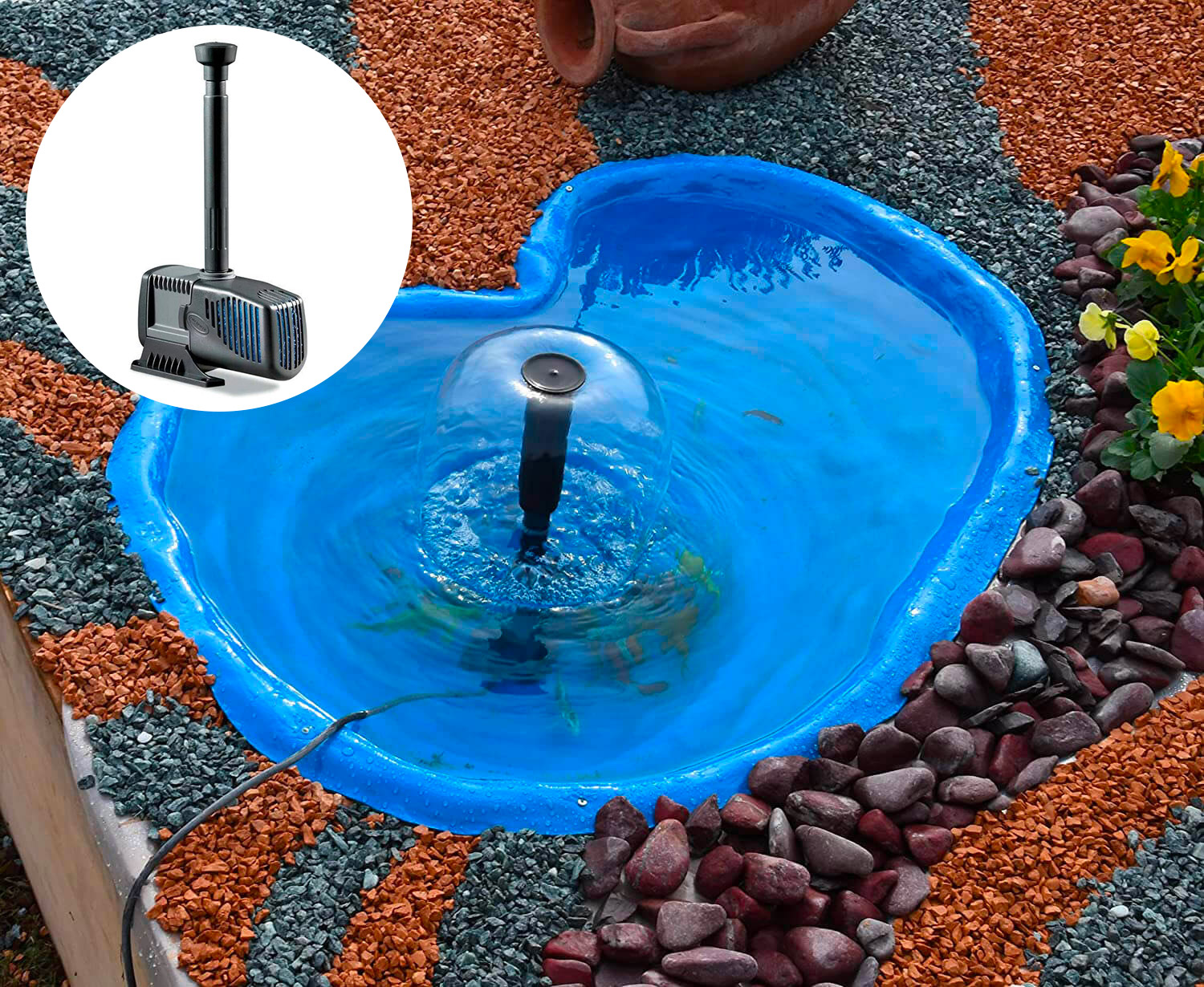 Kit Laghetto Artificiale + Pompa Filtro da Giardino 110x78x28 cm in Polietilene 90 Litri Azzurro