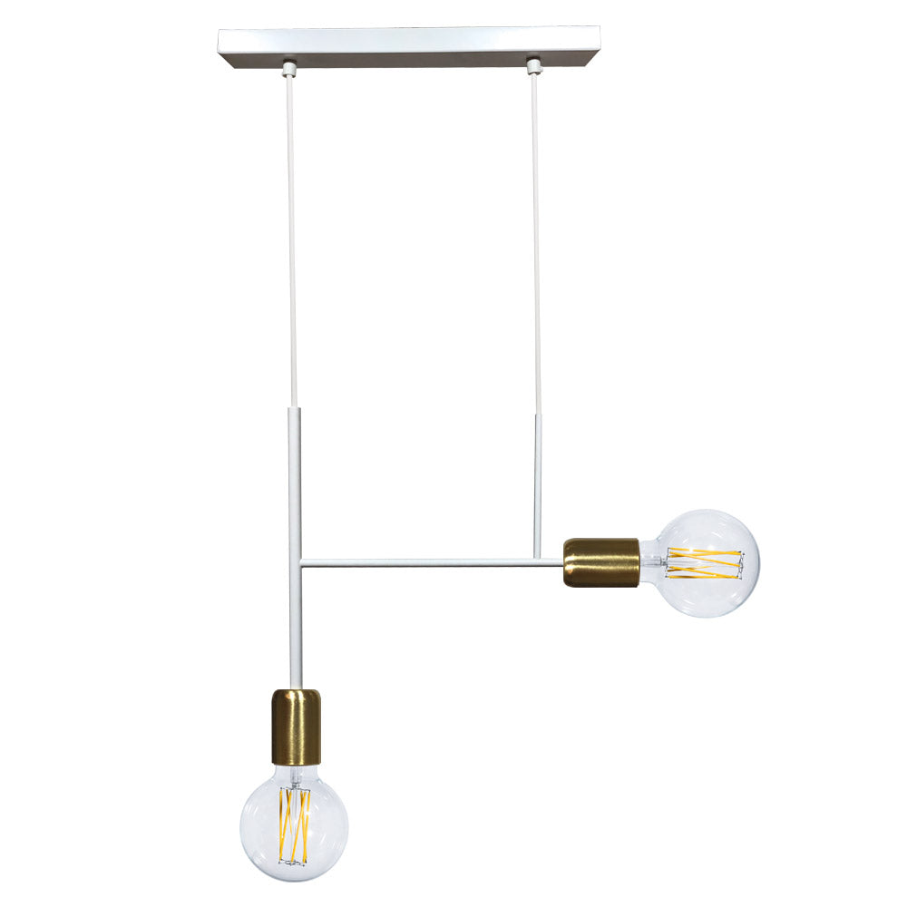 Image of Sospensione 2xE27 Montatura Verniciata Bianco Oro Satinato E-Energy Elvira