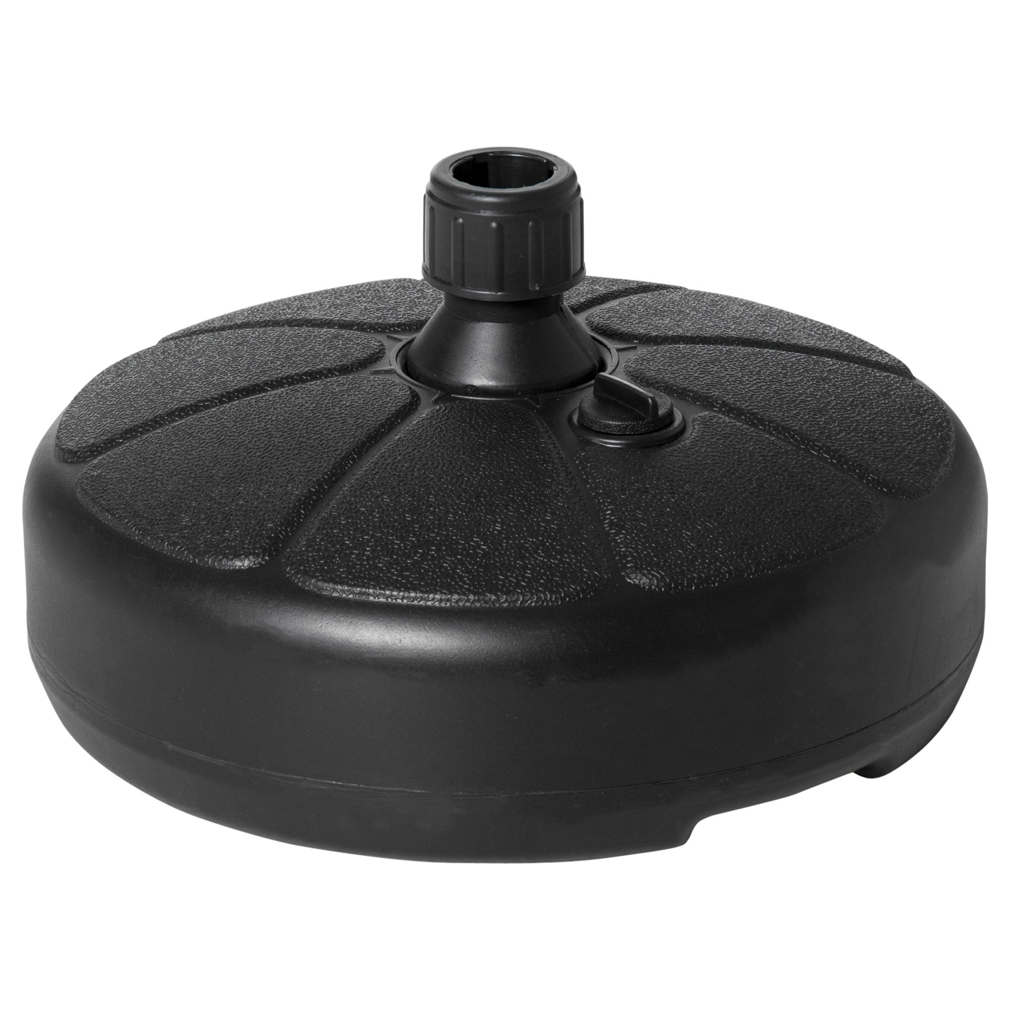 Base per Ombrellone Rotonda Ø38 cm per Pali da Ø3,8 cm Riempibile con Acqua e Sabbia Nero