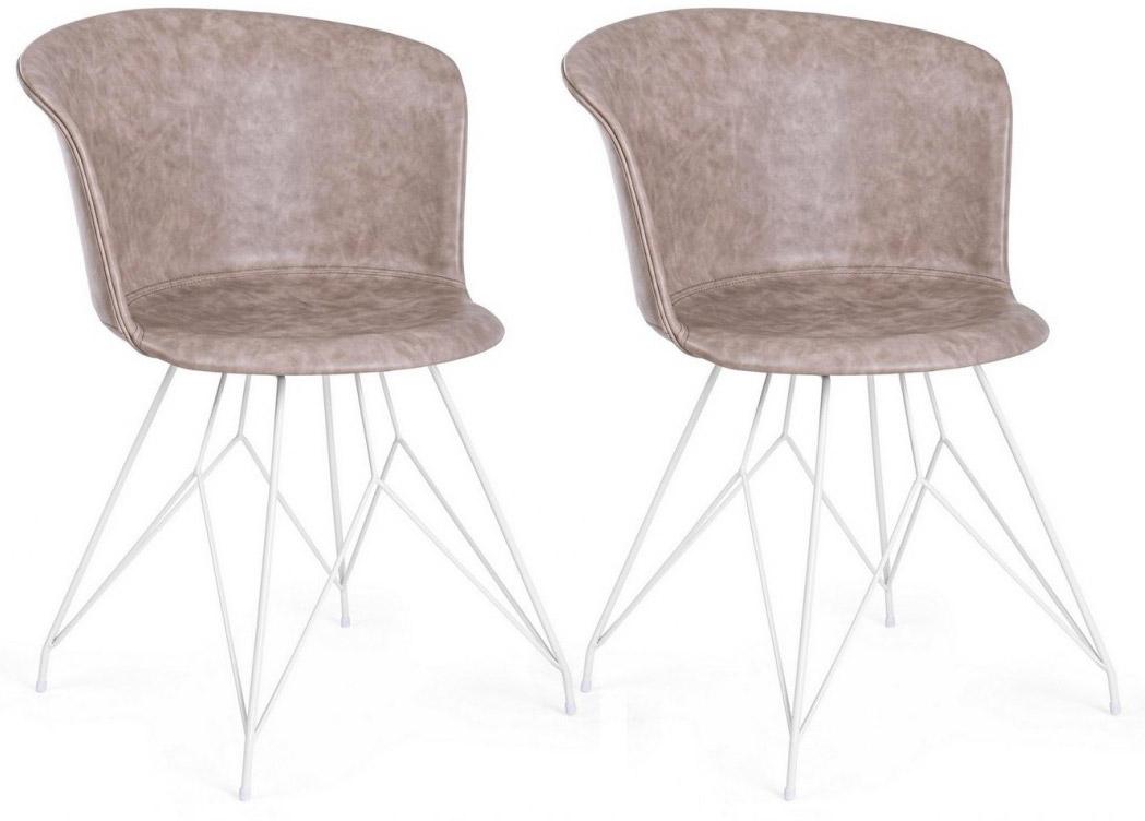 Image of Set 2 Sedie 56x54x76 cm in Similpelle Bianco e Beige