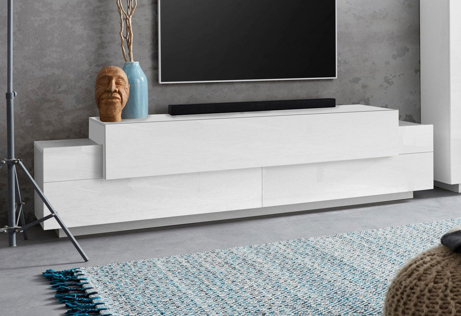 Mobile Tv 3 Ante a Ribalta 200x45x51,5 cm Coro Bianco Lucido/Bianco  