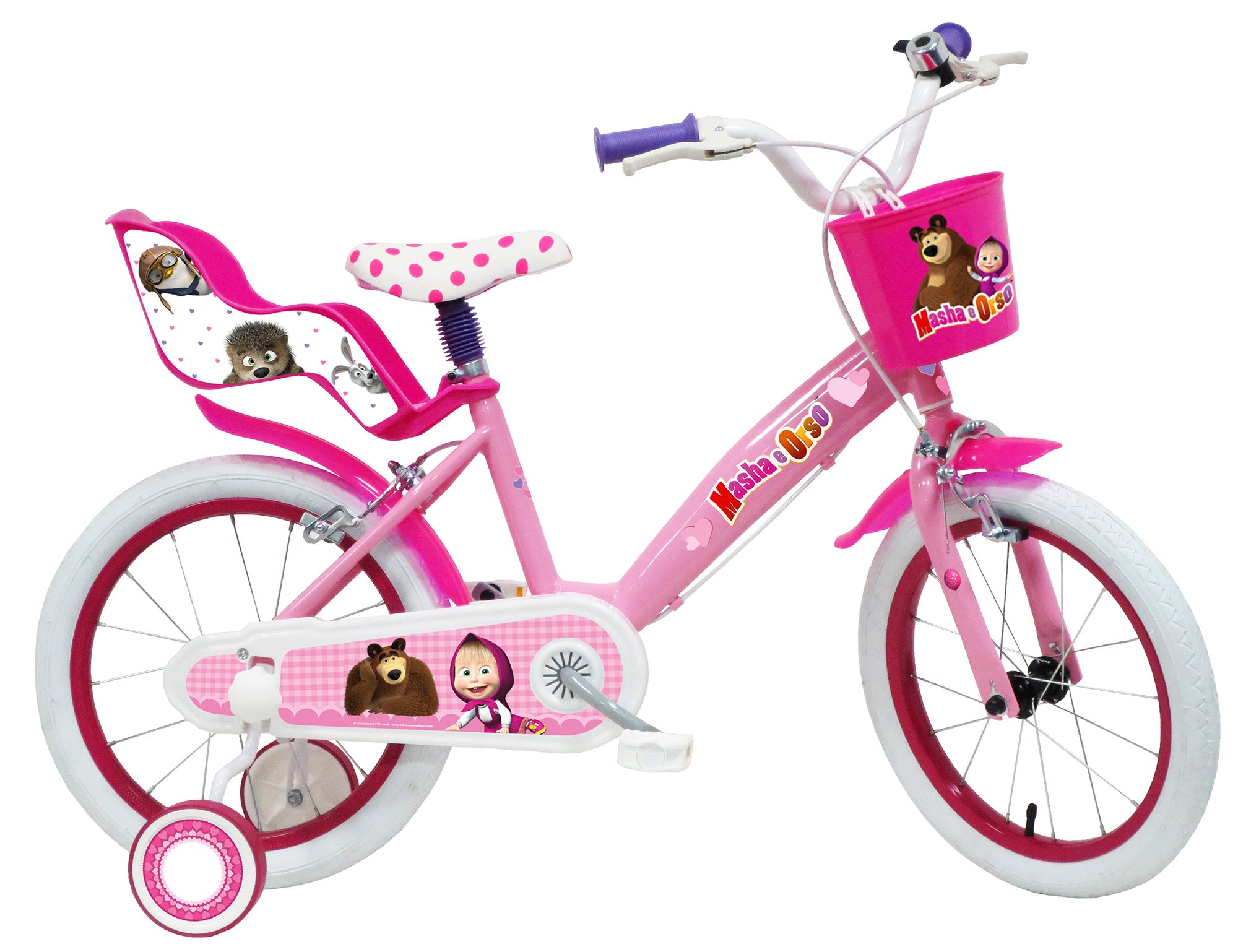Bicicletta per Bambina 16" 2 Freni Masha e Orso Rosa...