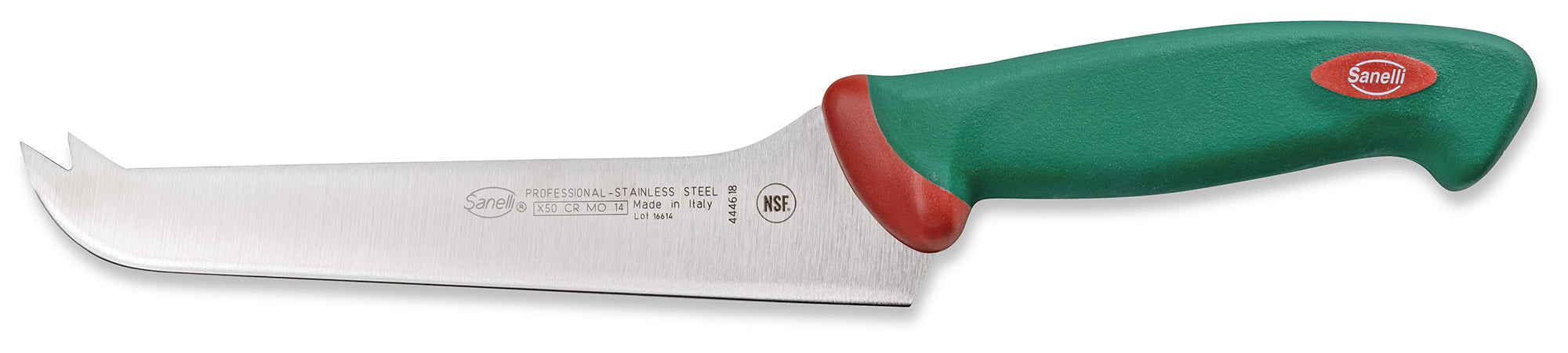 Image of Coltello per Formaggio a 2 Punte Lama 18 cm Manico Antiscivolo Sanelli Premana Verde/Rosso