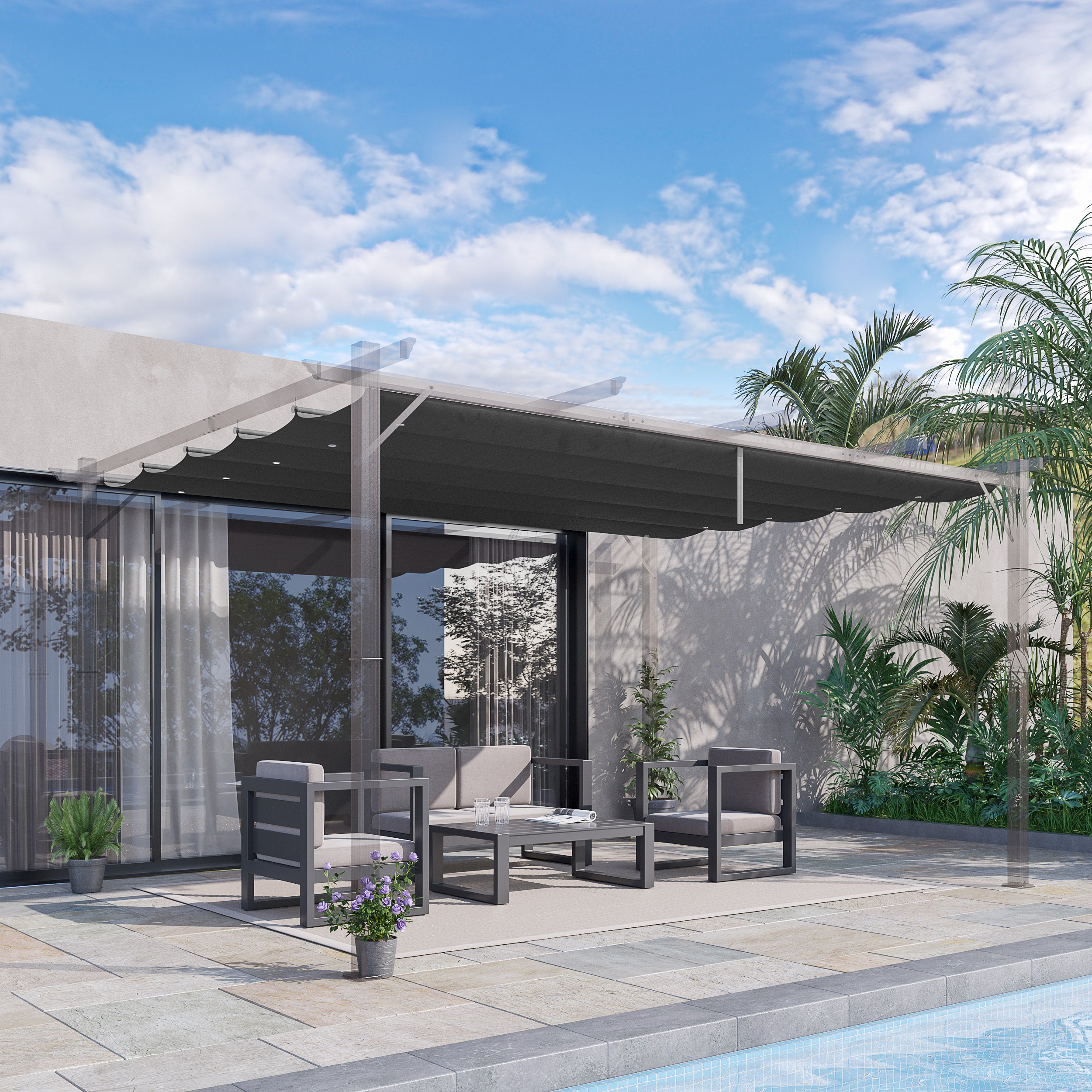 Telo di Ricambio per Pergola da Giardino 350x260 cm in Poliestere Grigio Scuro...